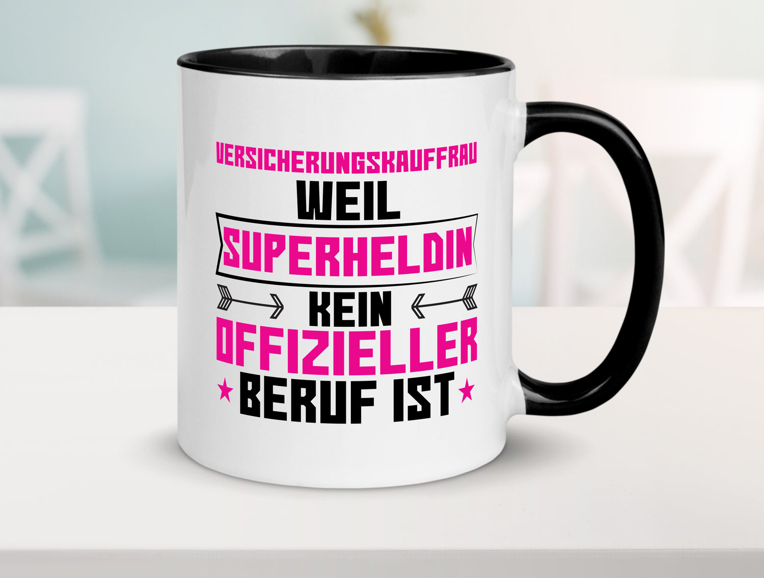 Superheldin Versicherungskauffrau | Kauffrau Tasse Weiß - Schwarz - Kaffeetasse / Geschenk / Familie