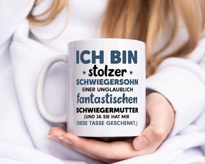 Stolzer Schwiegersohn | Spruch | Schwiegermutter Humor - Tasse Weiß - Kaffeetasse / Geschenk / Familie