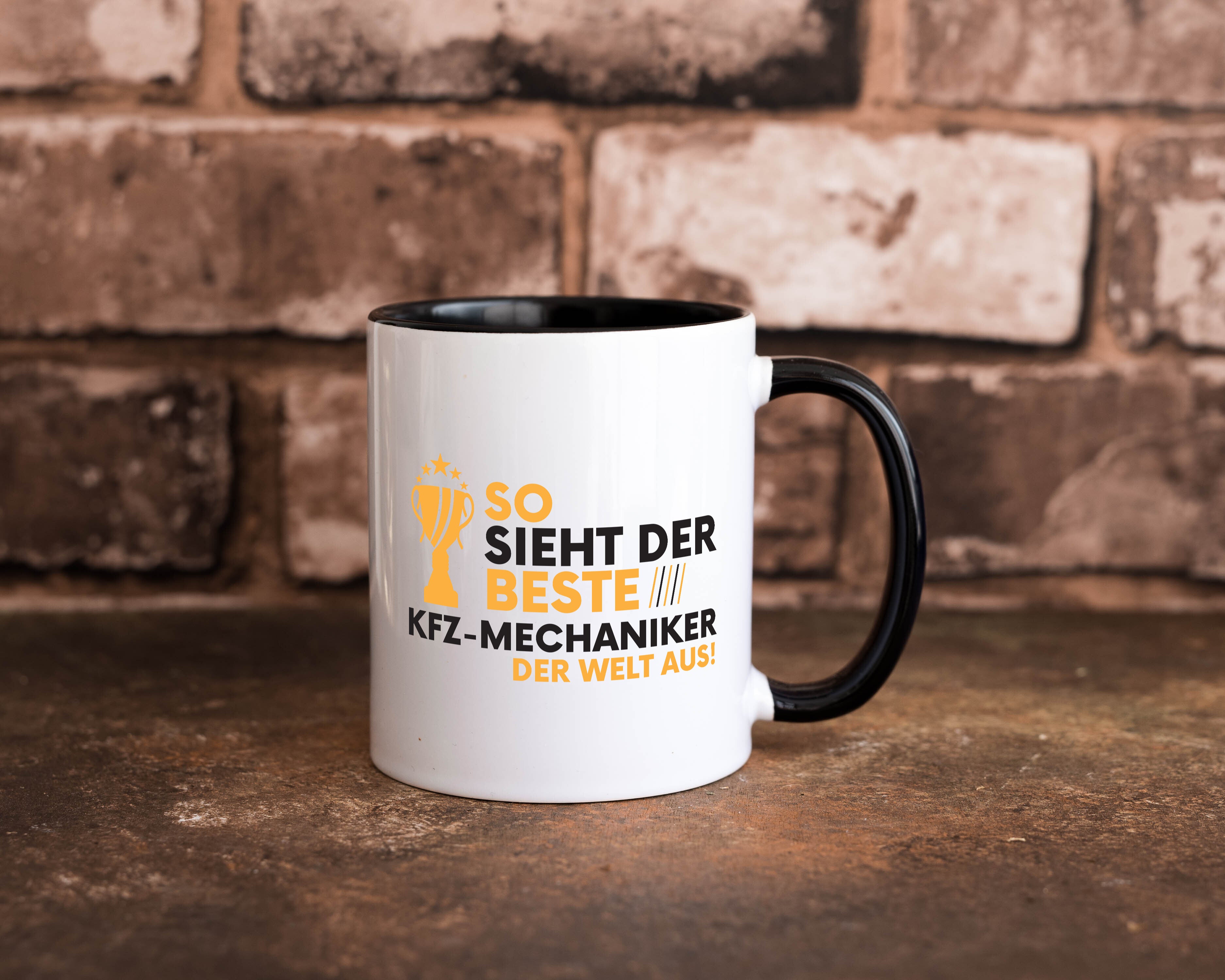 Der Weltbeste KFZ-Mechaniker | Werkstatt | Mechaniker Tasse Weiß - Schwarz - Kaffeetasse / Geschenk / Familie