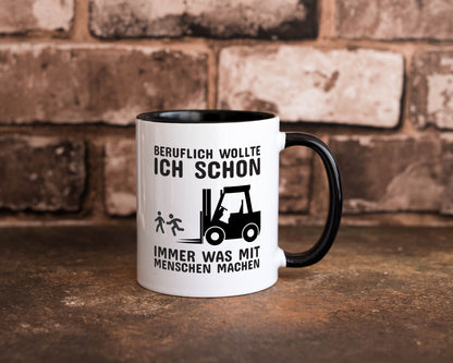 Staplerfahrer Humor | Gabelstapler Tasse | Lagerist Tasse Weiß - Schwarz - Kaffeetasse / Geschenk / Familie