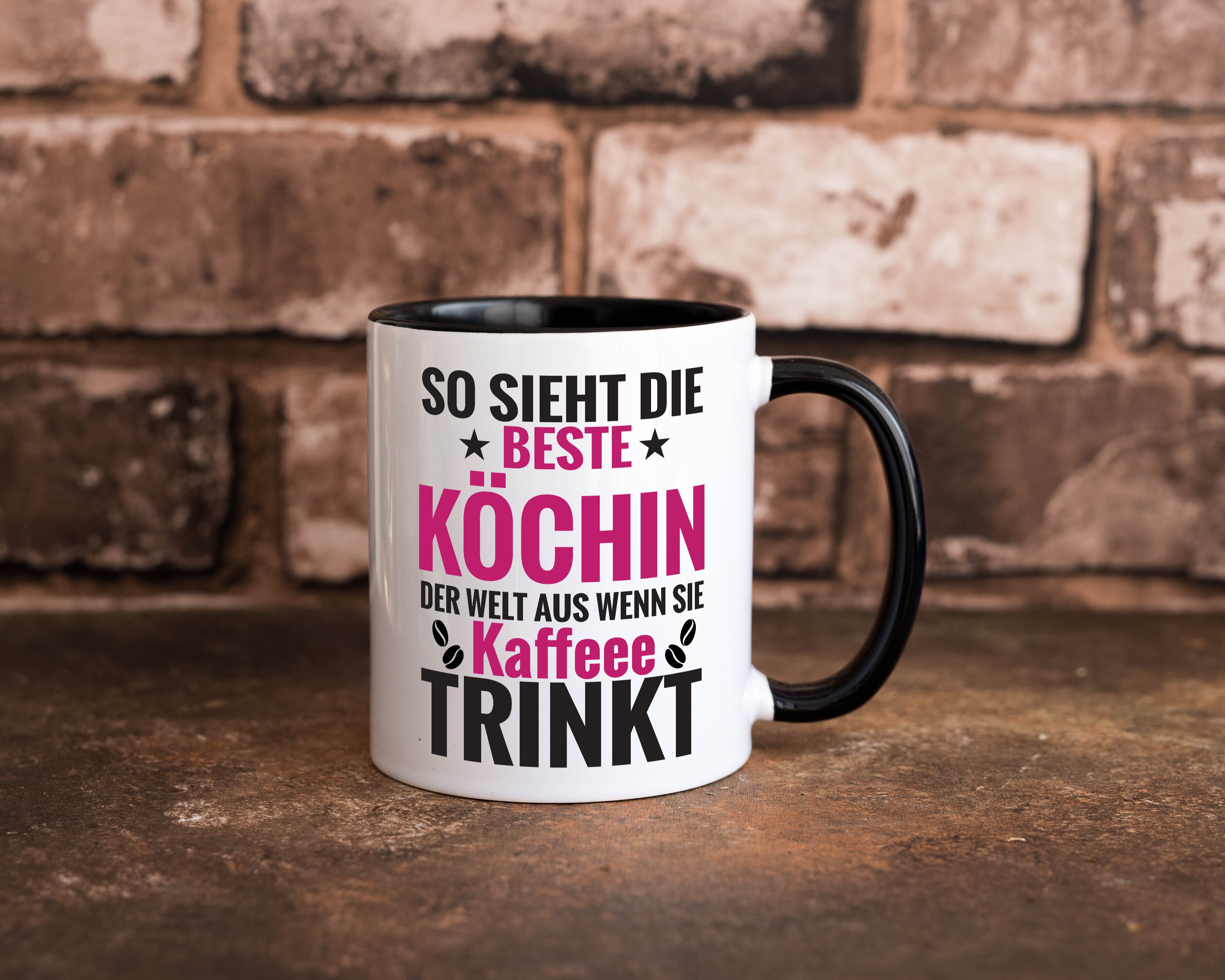 Kaffee Trink: Köchin | Chefköchin | Chefkoch Tasse Weiß - Schwarz - Kaffeetasse / Geschenk / Familie