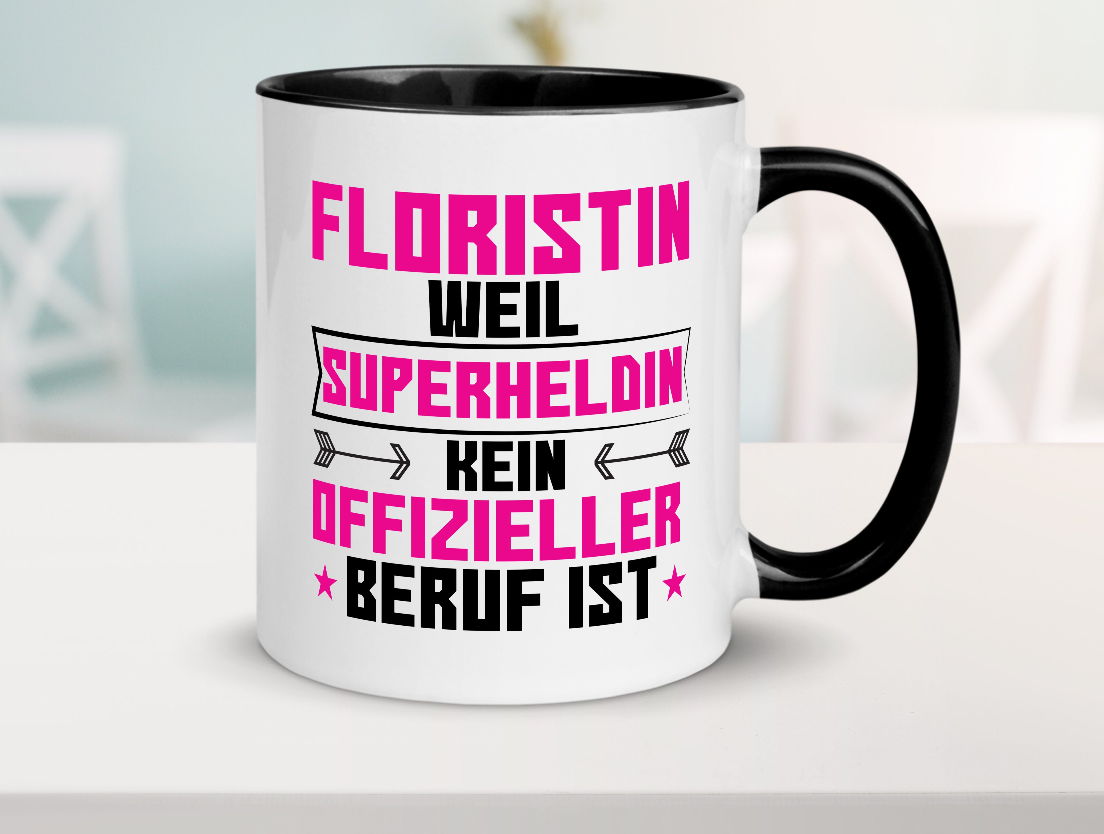 Superheldin Floristin | Blumen Verkäuferin Tasse Weiß - Schwarz - Kaffeetasse / Geschenk / Familie