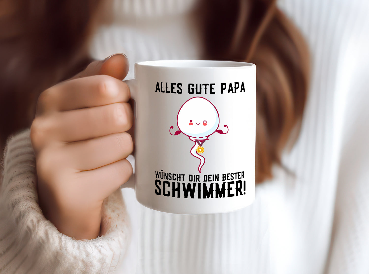 Alles Gute Papa | Vatertag | Bester Schwimmer | Medaille - Tasse Weiß - Kaffeetasse / Geschenk / Familie