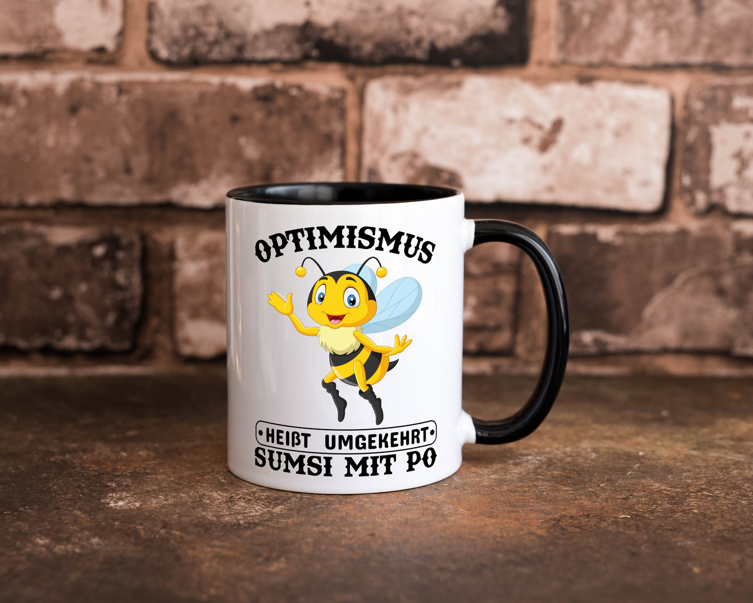 Optimismus umgekehrt Tasse Weiß - Schwarz - Kaffeetasse / Geschenk / Familie