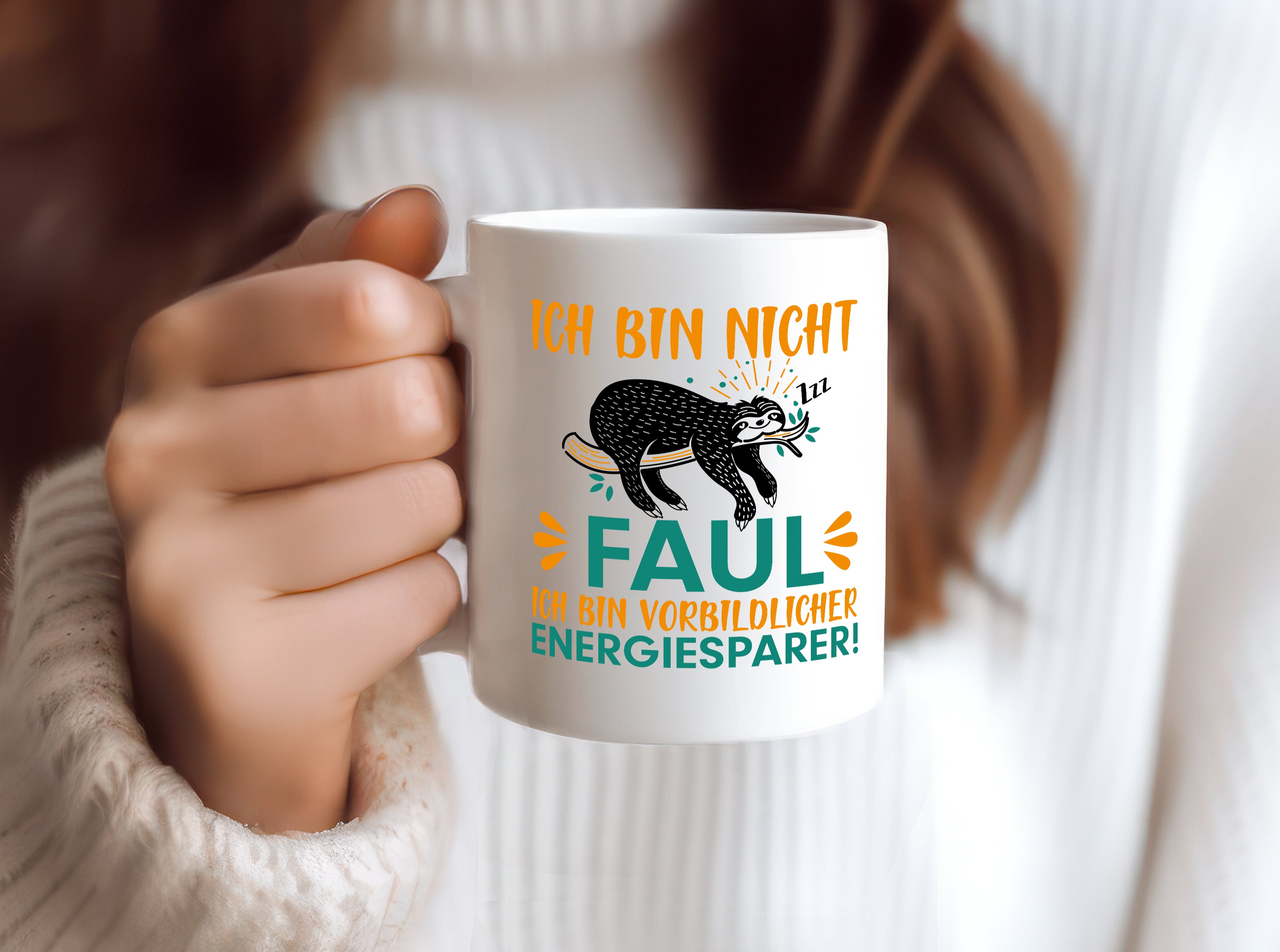 Fauler Energiesparer | Faultier Tasse | Faulpelz Humor - Tasse Weiß - Kaffeetasse / Geschenk / Familie