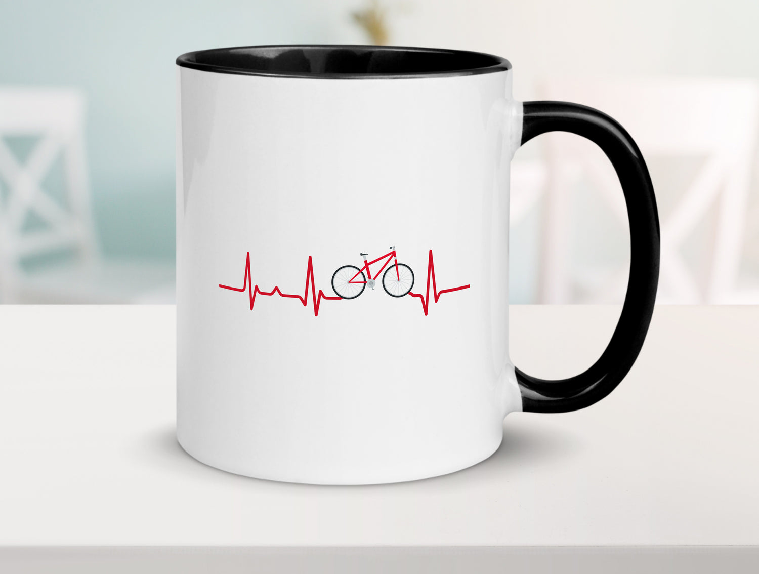 Fahrrad Herzschlag | Radfahrer | Rad fahren | Biker Tasse Weiß - Schwarz - Kaffeetasse / Geschenk / Familie