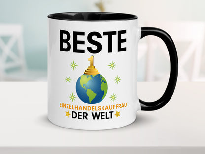 Welt Beste Einzelhandelskauffrau | Einzelhandel Tasse Weiß - Schwarz - Kaffeetasse / Geschenk / Familie