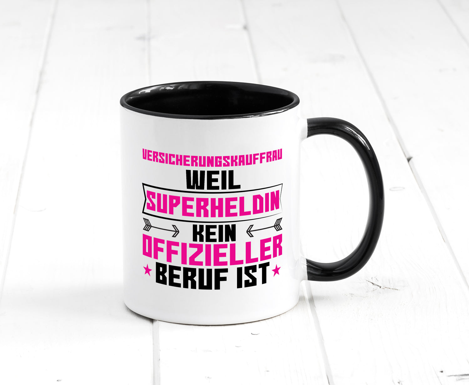 Superheldin Versicherungskauffrau | Kauffrau Tasse Weiß - Schwarz - Kaffeetasse / Geschenk / Familie