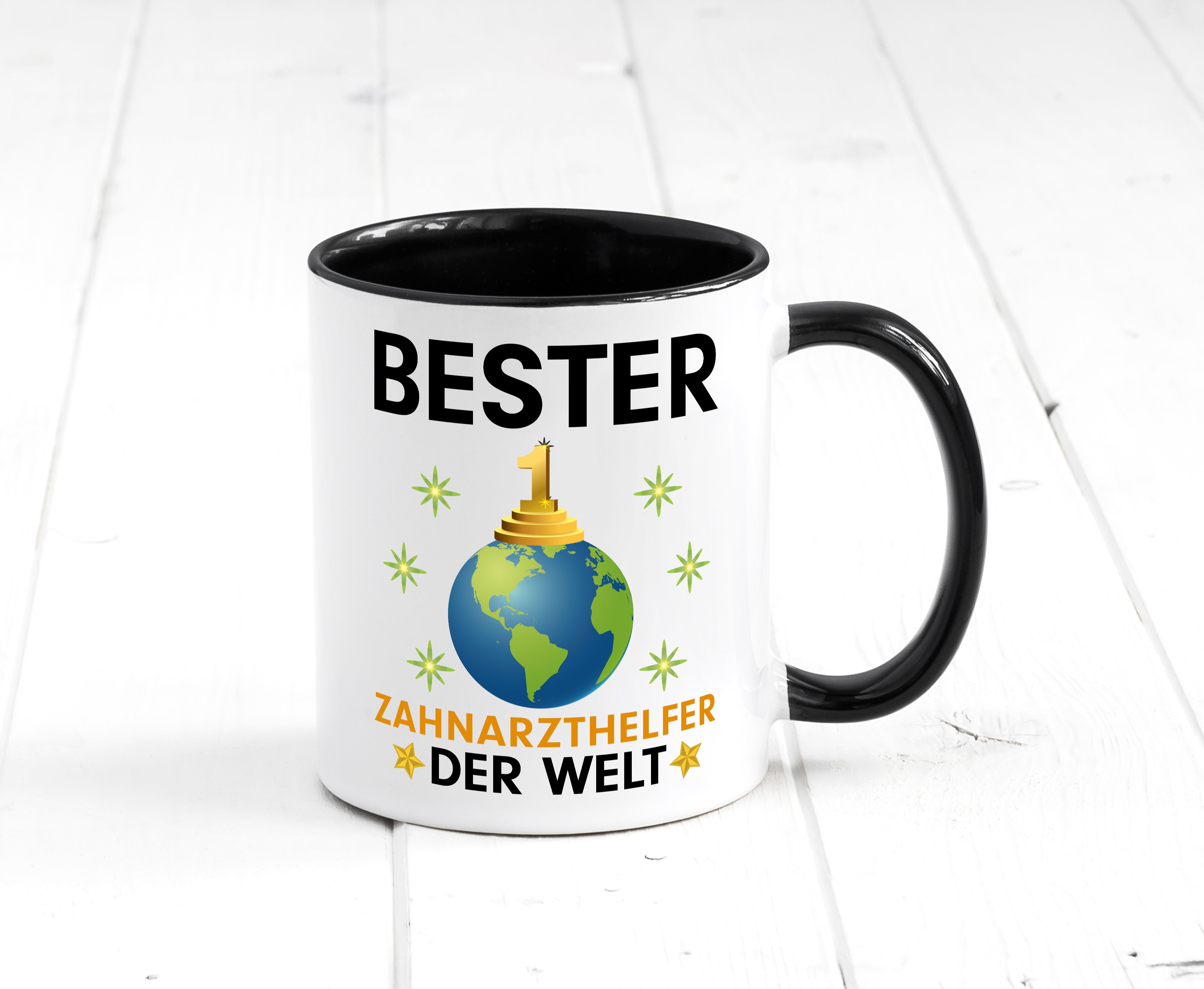Welt Bester Zahnarzthelfer | Zahnmedizin Tasse Weiß - Schwarz - Kaffeetasse / Geschenk / Familie