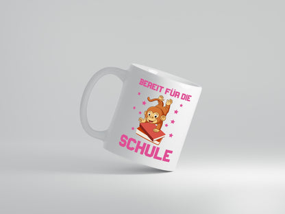 Bereit für die Schule | Einschulung | Sterne | Affe - Tasse Weiß - Kaffeetasse / Geschenk / Familie