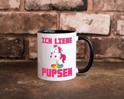 Ich liebe pupsen | Einhorn Pups | lustiger Spruch Tasse Weiß - Schwarz - Kaffeetasse / Geschenk / Familie