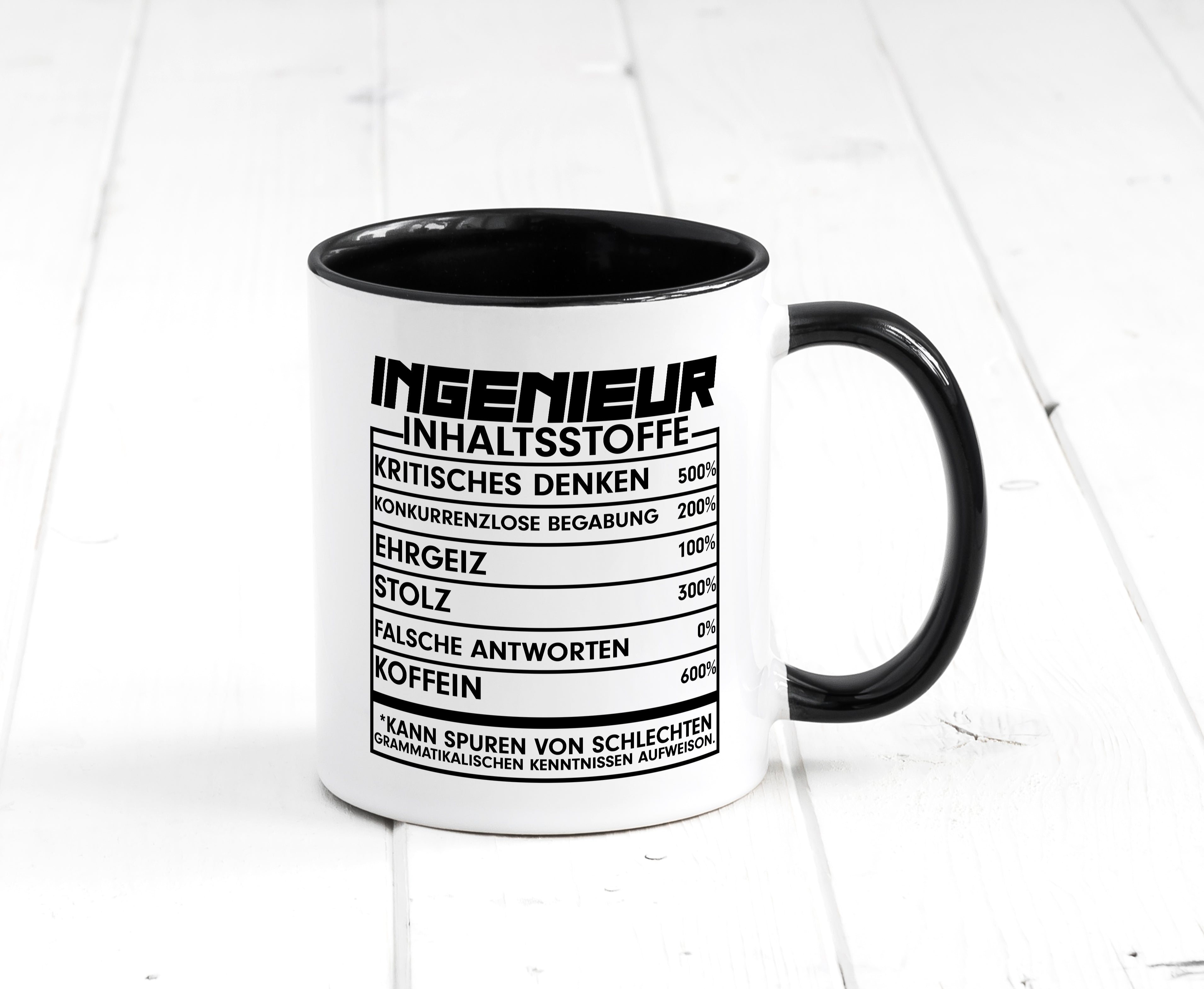 Ingenieur | Beruf Tasse | Inhaltsstoffe | lustig Tasse Weiß - Schwarz - Kaffeetasse / Geschenk / Familie