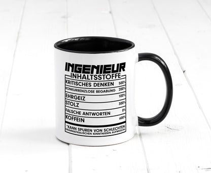 Ingenieur | Beruf Tasse | Inhaltsstoffe | lustig Tasse Weiß - Schwarz - Kaffeetasse / Geschenk / Familie