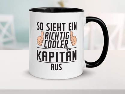 Richtig Cooler Kapitän | Schiffskapitän | Schiff Tasse Weiß - Schwarz - Kaffeetasse / Geschenk / Familie