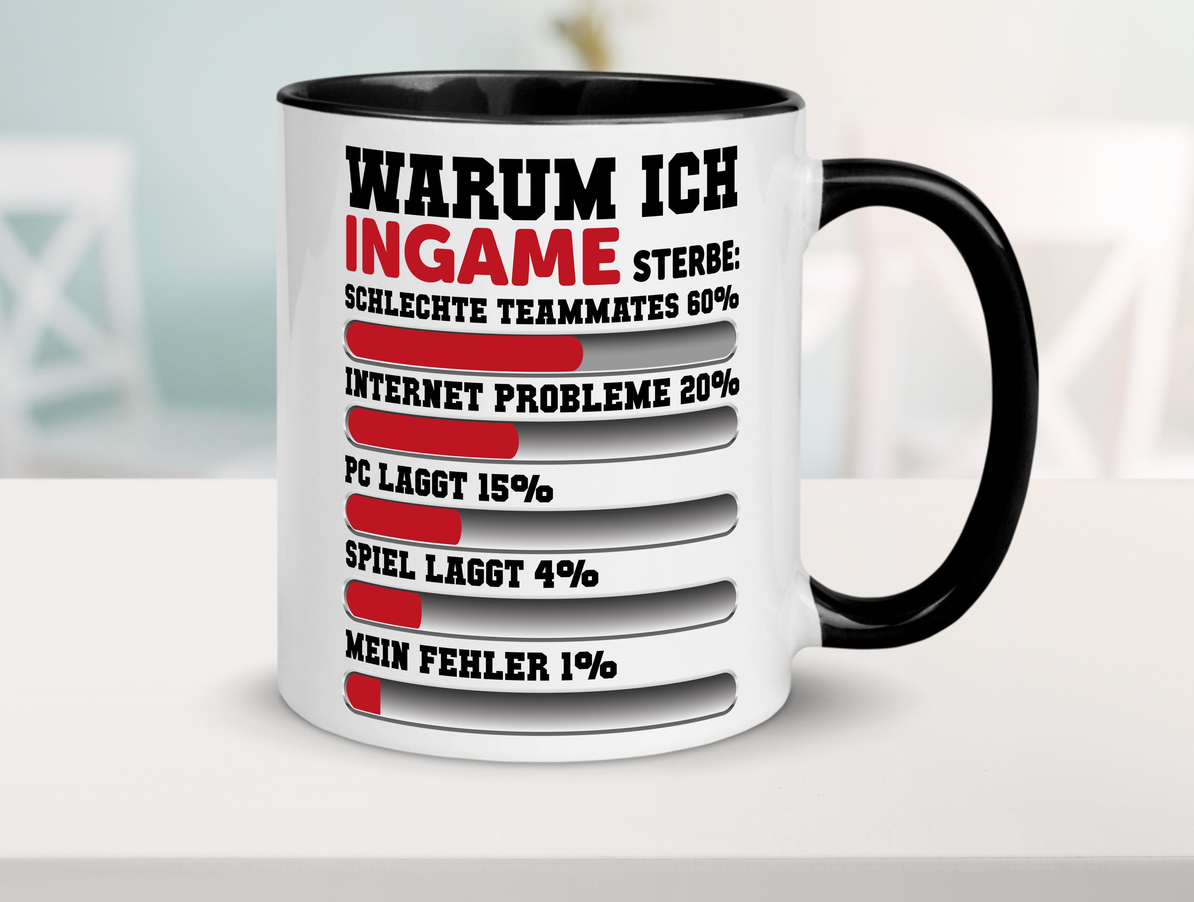 Gamer Spruch | Zocker Tasse | Zocken Humor | lustig Tasse Weiß - Schwarz - Kaffeetasse / Geschenk / Familie