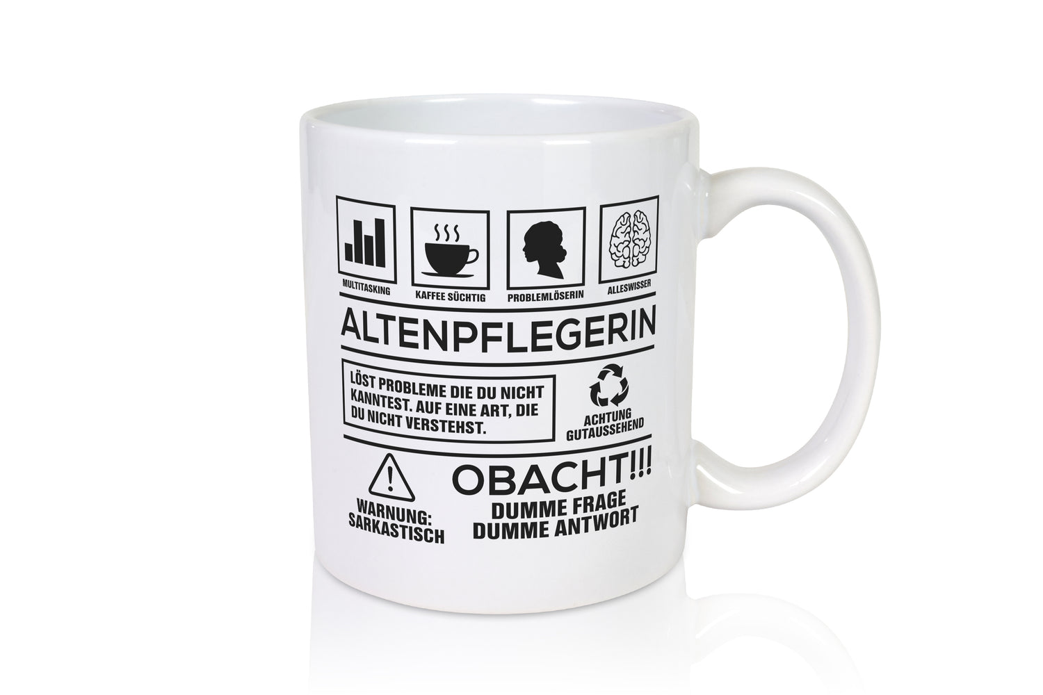 Achtung Probleme Altenpflegerin | Pflegepersonal | Pflege - Tasse Weiß - Kaffeetasse / Geschenk / Familie