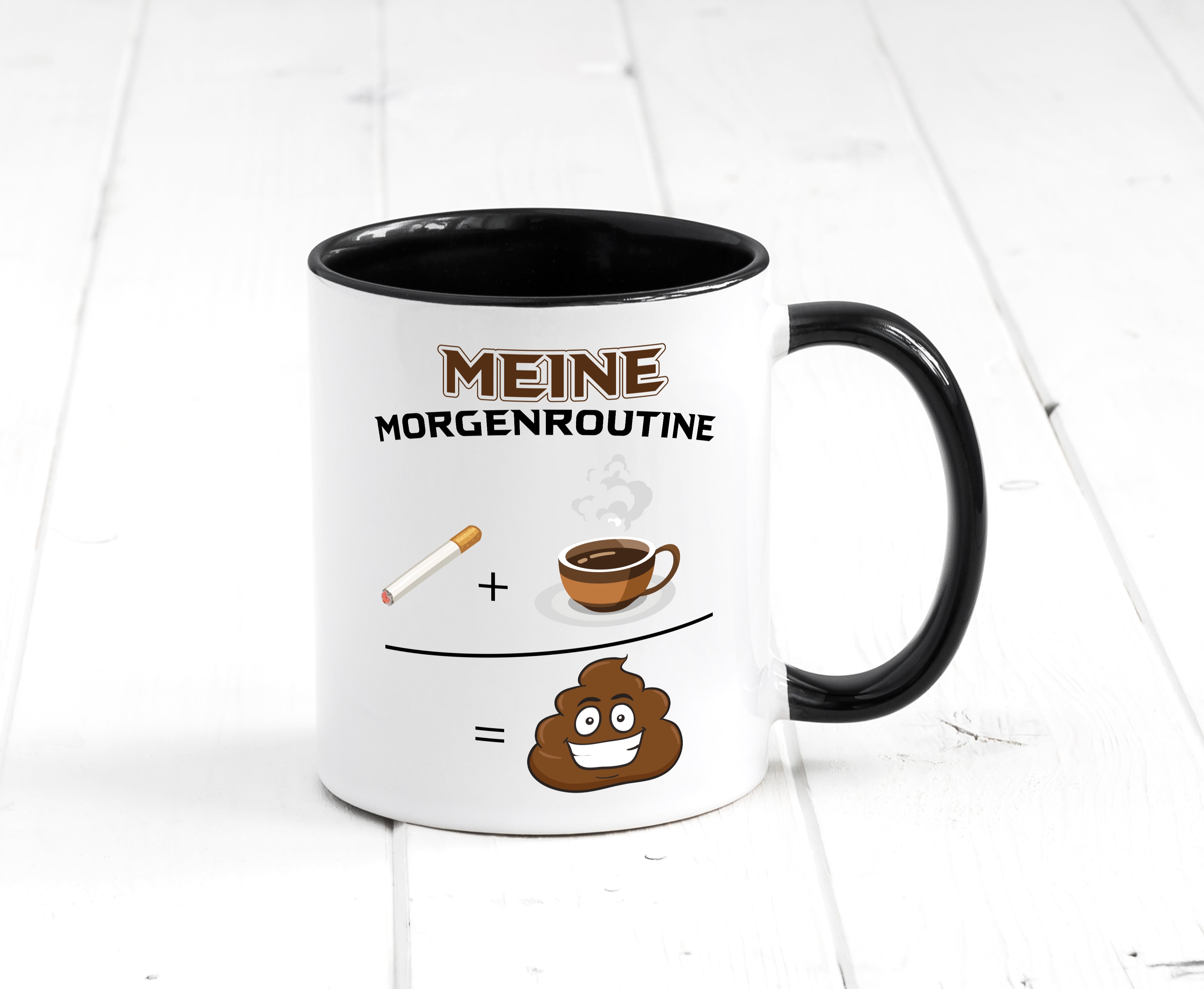 Meine Morgenroutine Tasse Weiß - Schwarz - Kaffeetasse / Geschenk / Familie