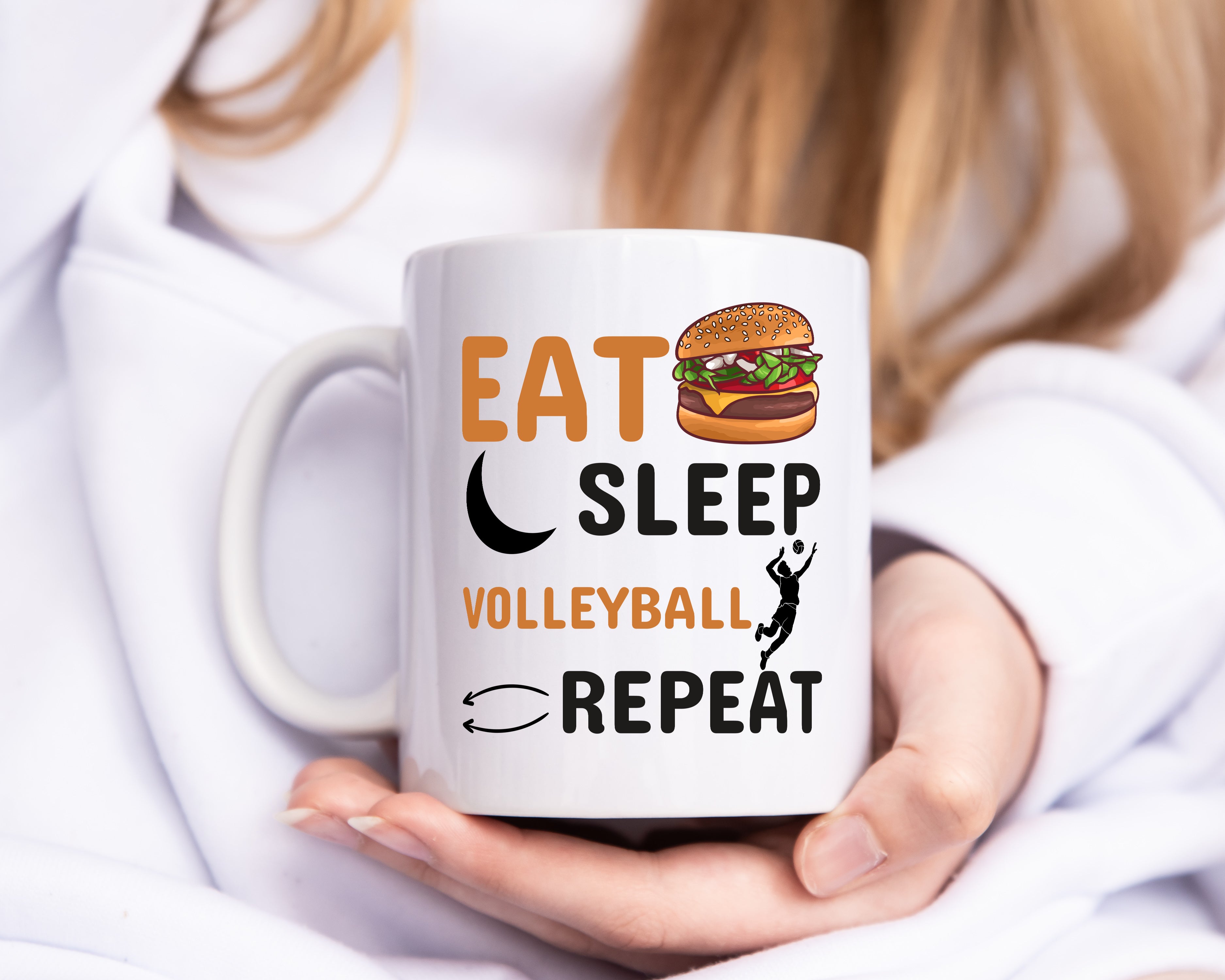 Eat Sleep Volleyball Repeat | Volleyball Spieler Tasse - Tasse Weiß - Kaffeetasse / Geschenk / Familie