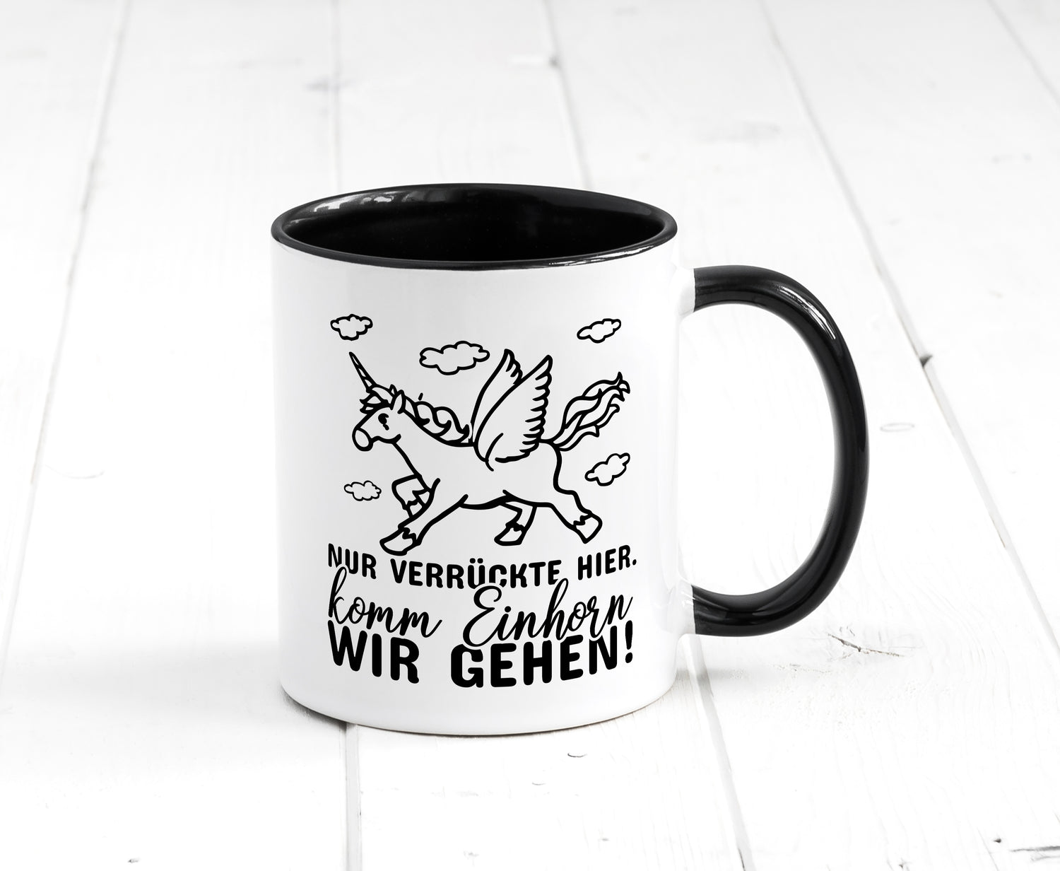 Nur verrückte hier Tasse Weiß - Schwarz - Kaffeetasse / Geschenk / Familie