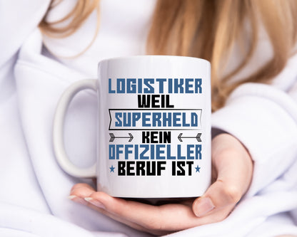 Superheld Logistiker | Beruf Logistik - Tasse Weiß - Kaffeetasse / Geschenk / Familie