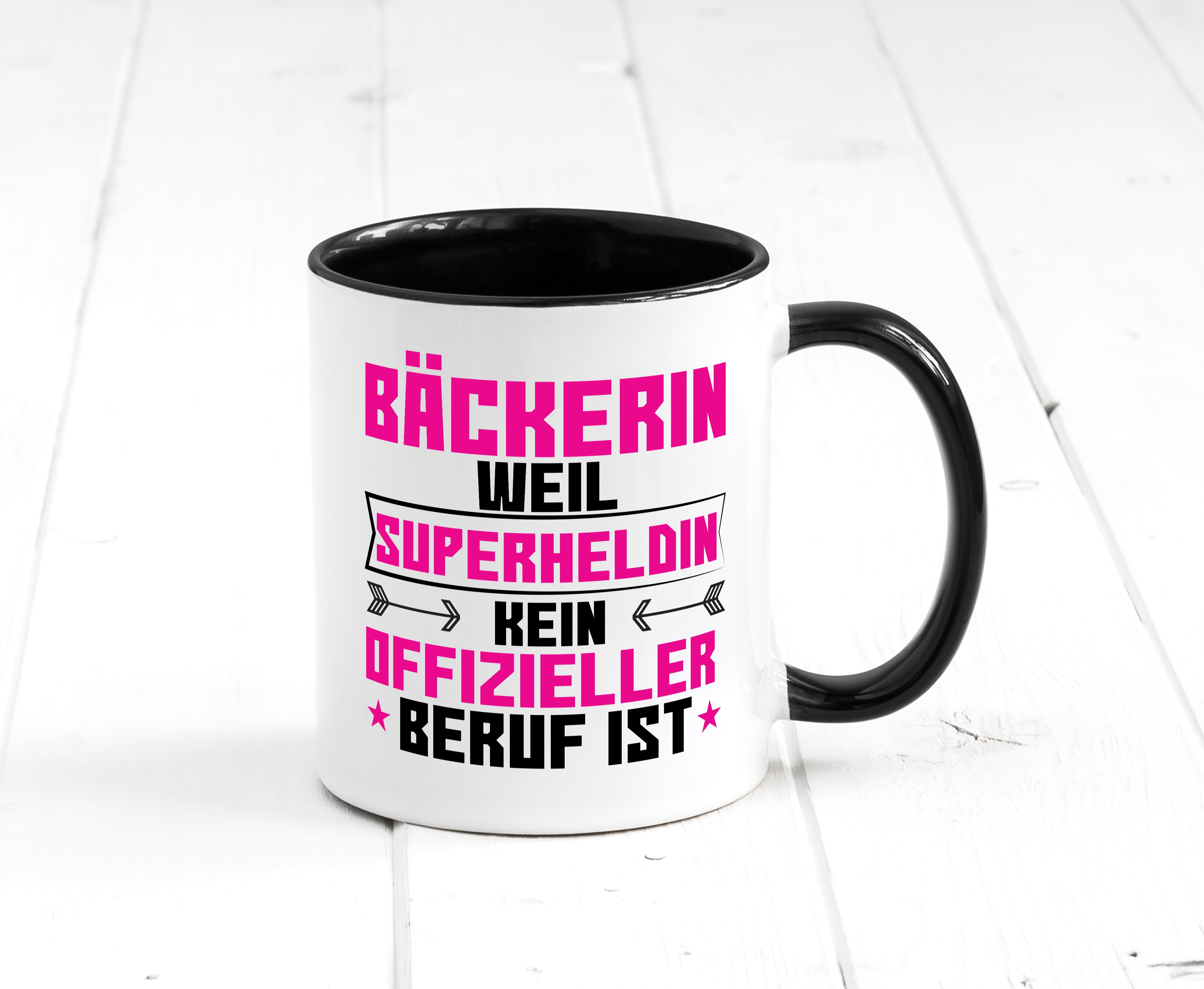 Superheldin Bäckerin | Bäckerei | Frauen | Backen Tasse Weiß - Schwarz - Kaffeetasse / Geschenk / Familie