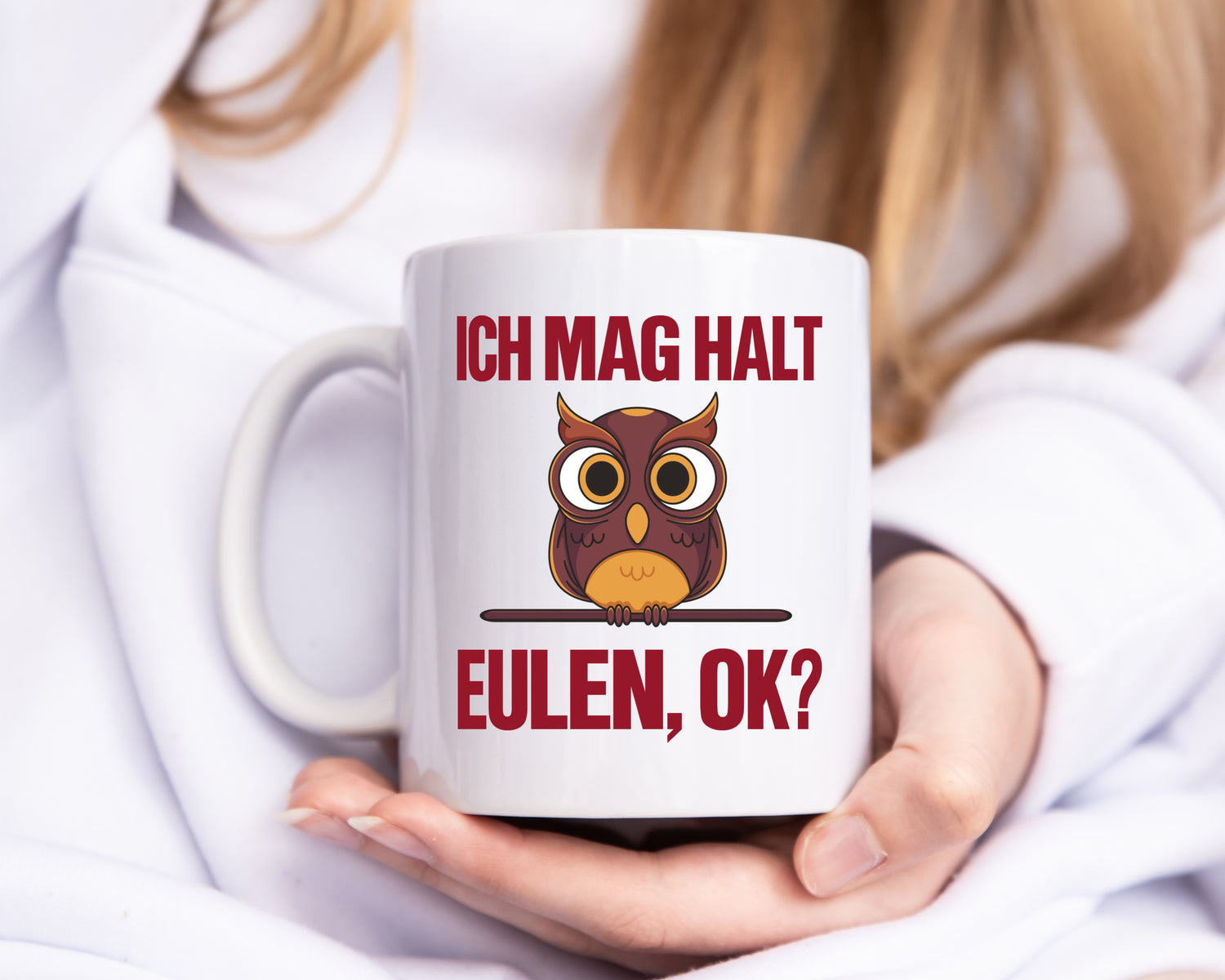 Ich mag Eulen | Spruch | süße Eule | Motiv - Tasse Weiß - Kaffeetasse / Geschenk / Familie