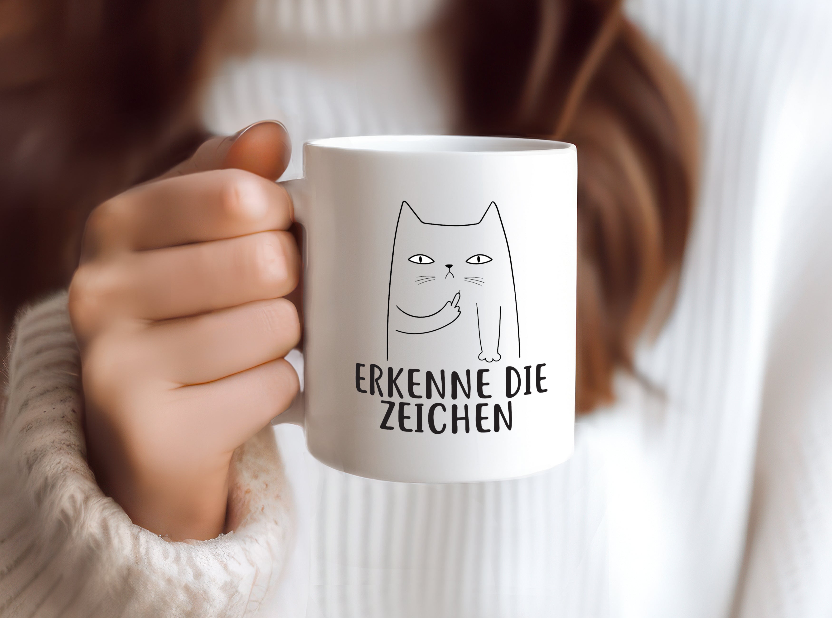 Erkenne die Zeichen | Katzenbesitzer | witzige Katze - Tasse Weiß - Kaffeetasse / Geschenk / Familie