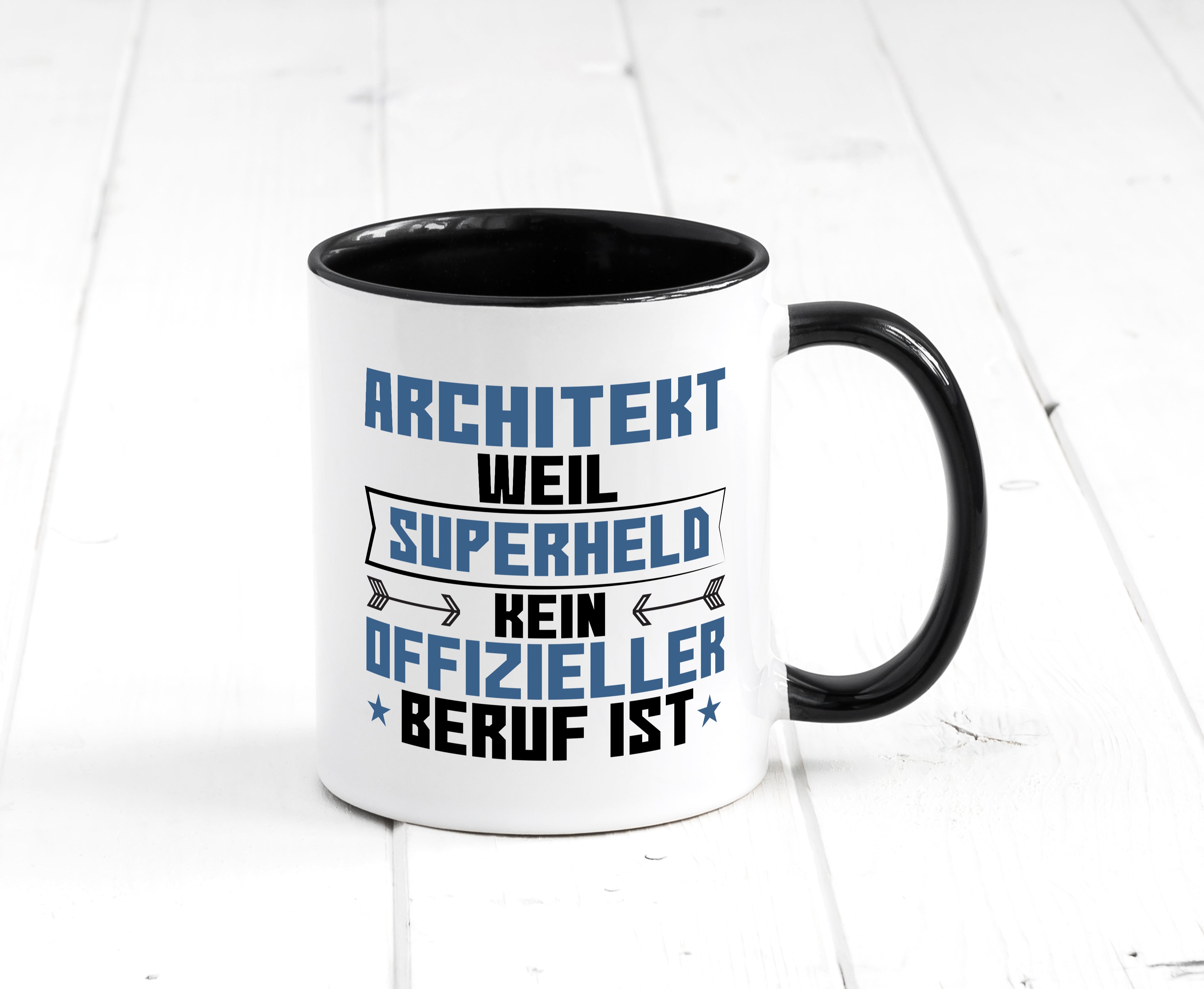 Superheld Architekt | Architektur Büro Tasse Weiß - Schwarz - Kaffeetasse / Geschenk / Familie