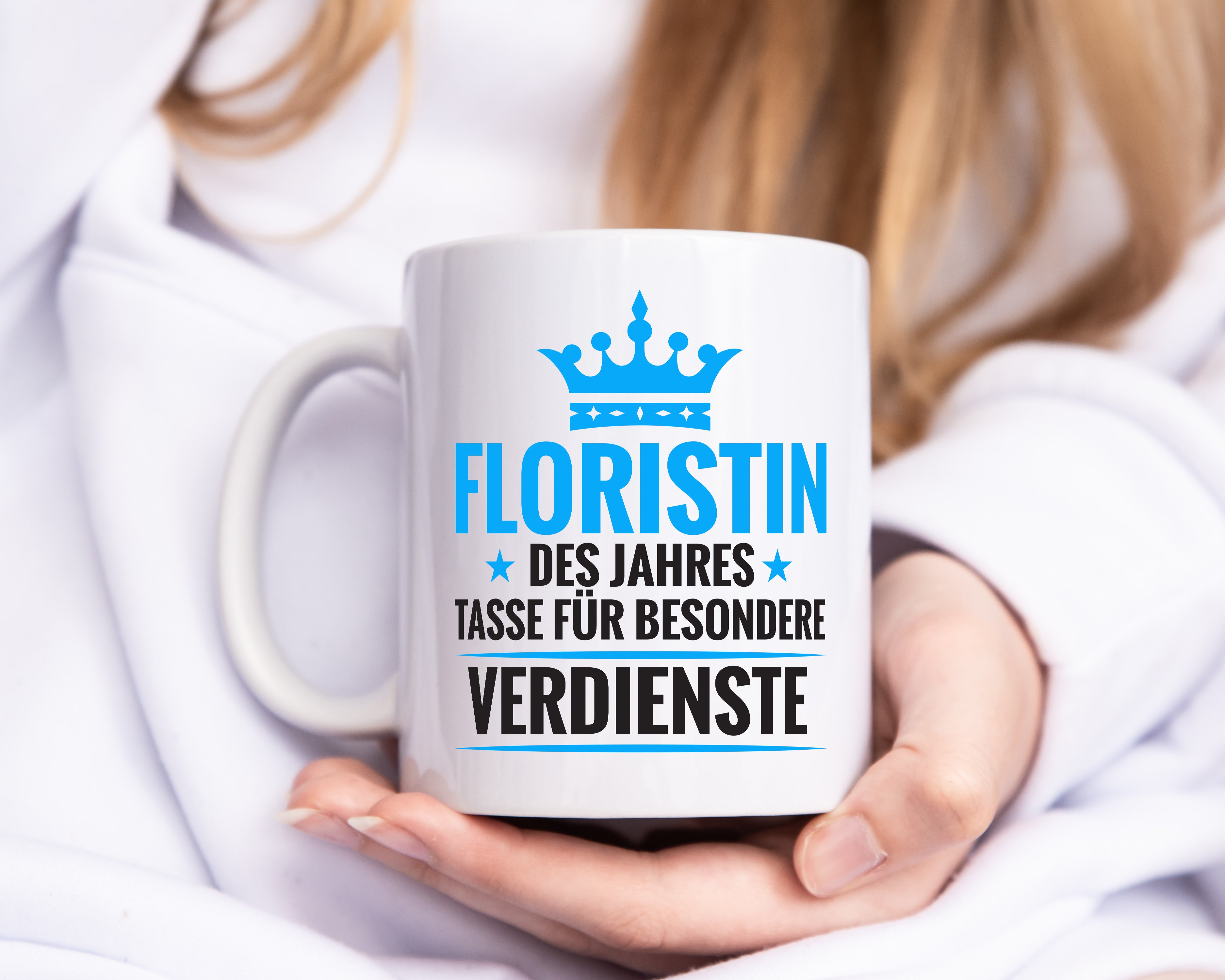 Besonderer Verdienst: Floristin | Blumen Verkäuferin - Tasse Weiß - Kaffeetasse / Geschenk / Familie
