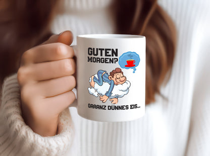 Ganz dünnes Eis | Morgenmuffel Tasse | Kaffeetrinker - Tasse Weiß - Kaffeetasse / Geschenk / Familie