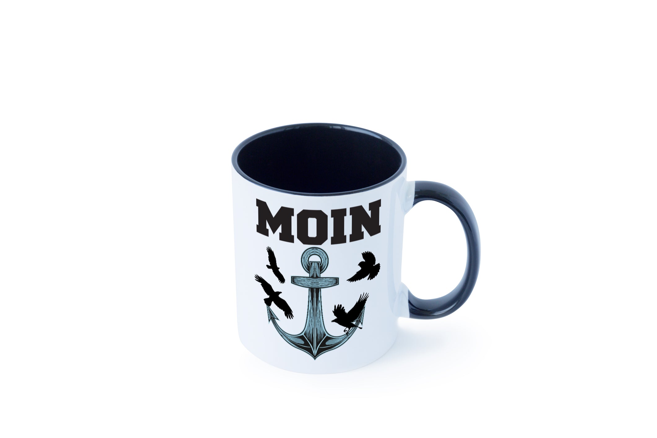 Moin | Norddeutscher Tasse | Nordlicht | Anker Motiv Tasse Weiß - Schwarz - Kaffeetasse / Geschenk / Familie