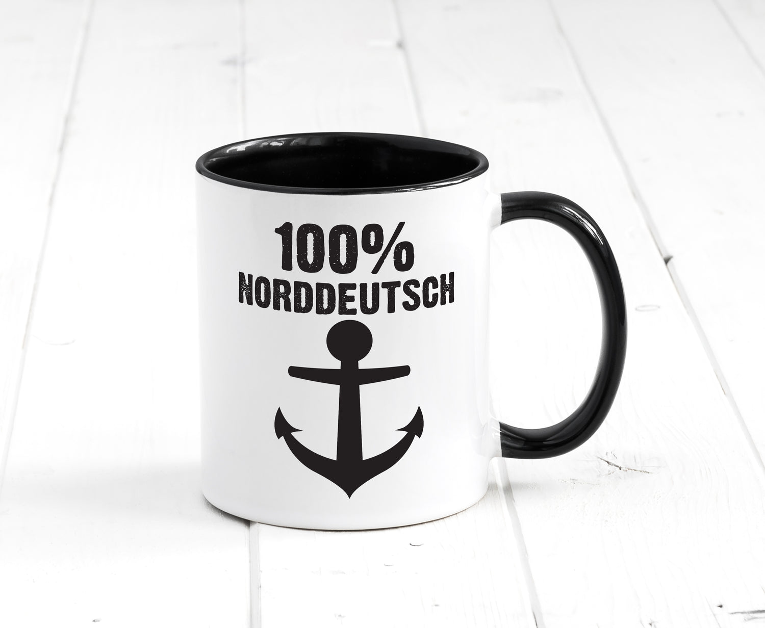 100% Norddeutsch | Norddeutscher Tasse | Nordlicht Tasse Weiß - Schwarz - Kaffeetasse / Geschenk / Familie