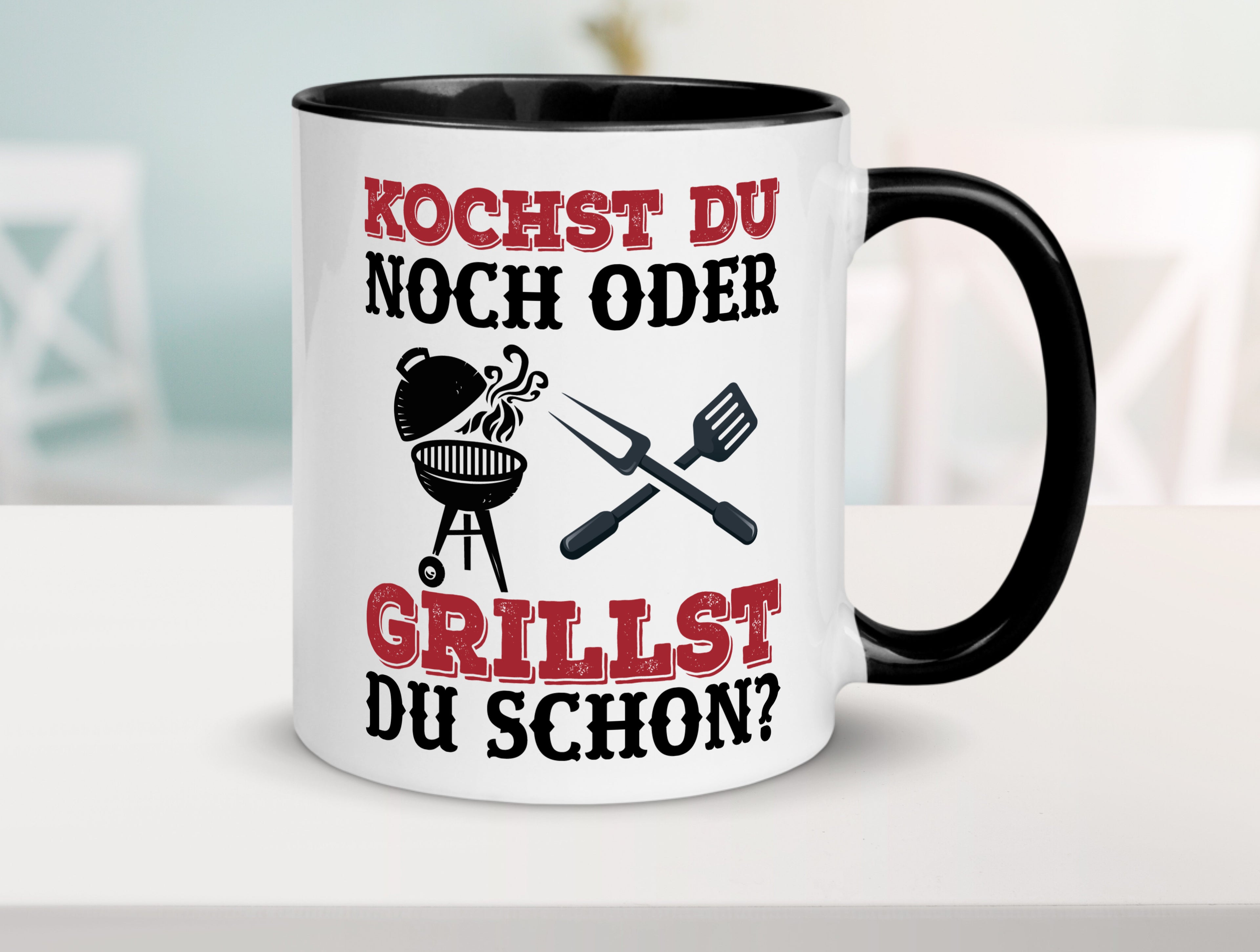 Grillst du schon? | Spruch Tasse | Grillen | Männer Tasse Weiß - Schwarz - Kaffeetasse / Geschenk / Familie