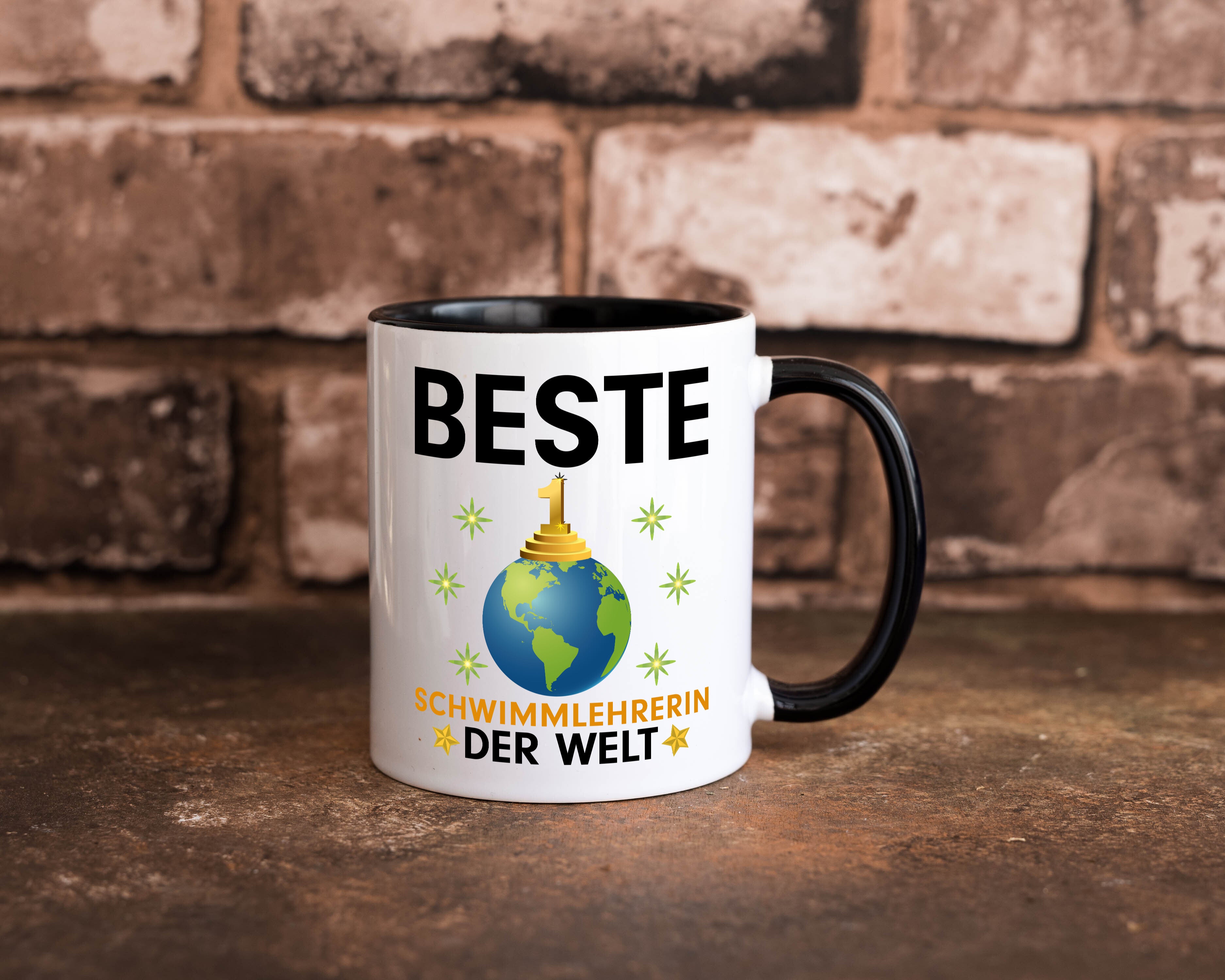 Welt Beste Schwimmlehrerin | schwimmen | Lehrer | Sport Tasse Weiß - Schwarz - Kaffeetasse / Geschenk / Familie