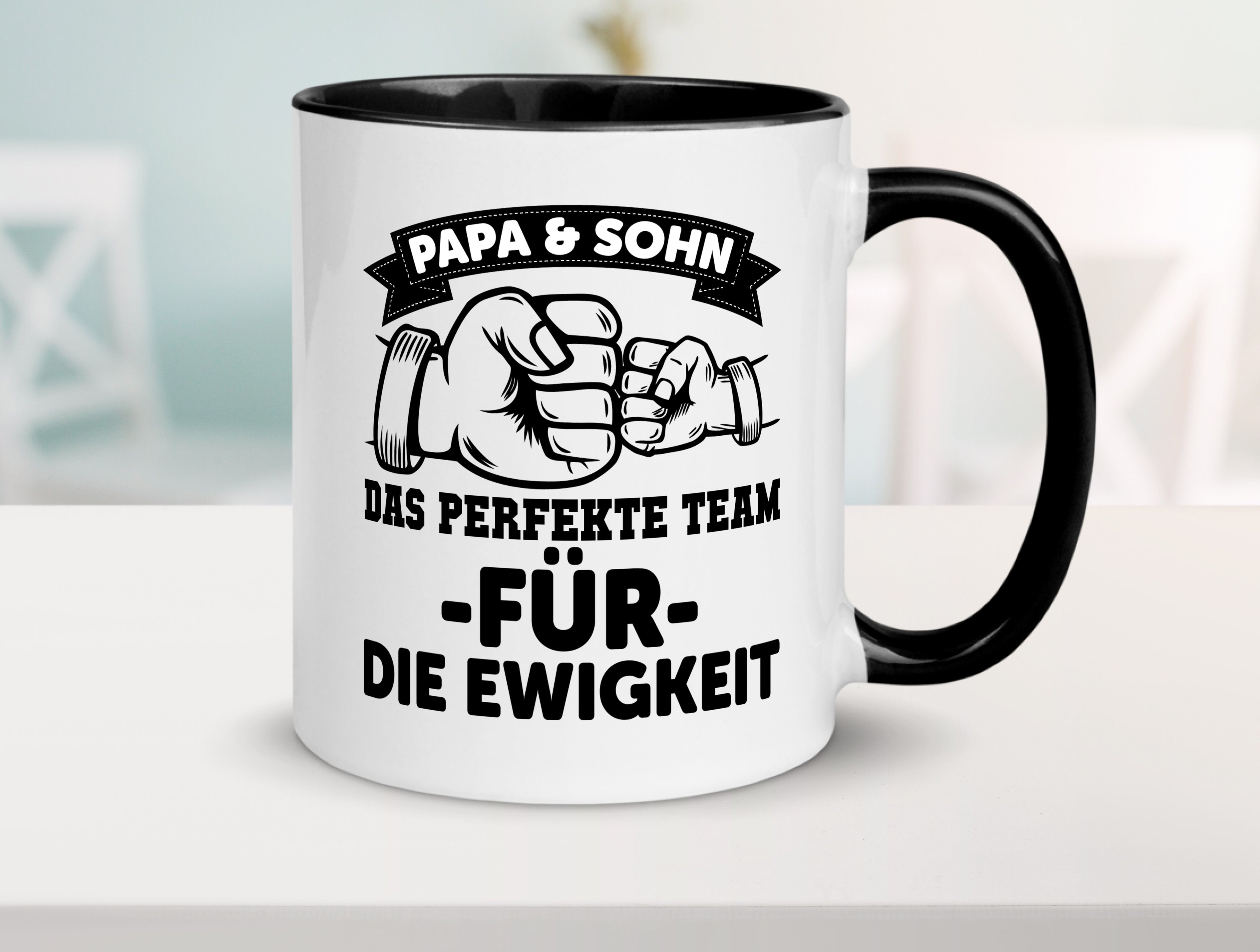 Papa und Sohn | Kinder | Vatertag | Vater Tasse Weiß - Schwarz - Kaffeetasse / Geschenk / Familie