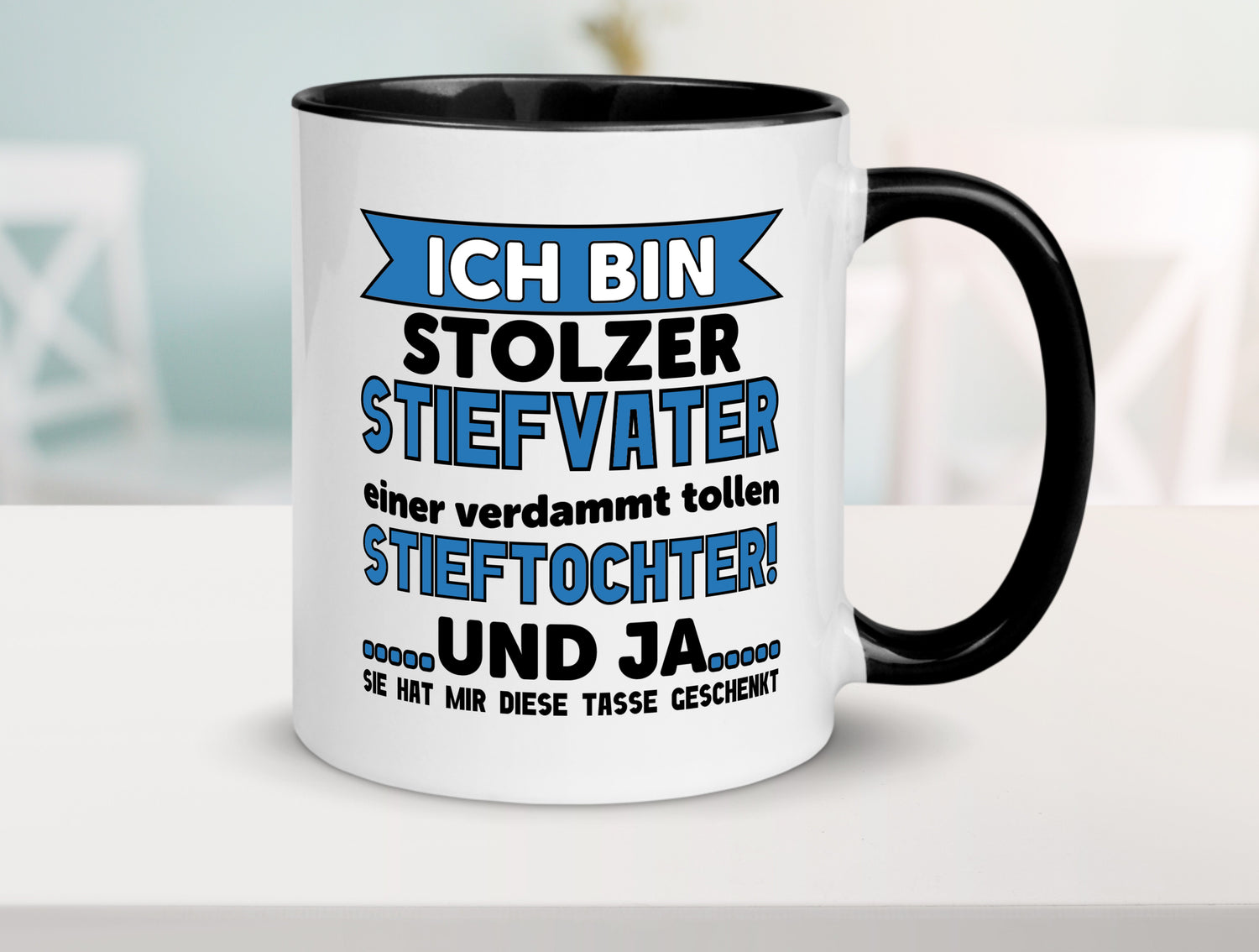 Stolzer Stiefvater | Vatertag | Spruch Stieftochter Tasse Weiß - Schwarz - Kaffeetasse / Geschenk / Familie