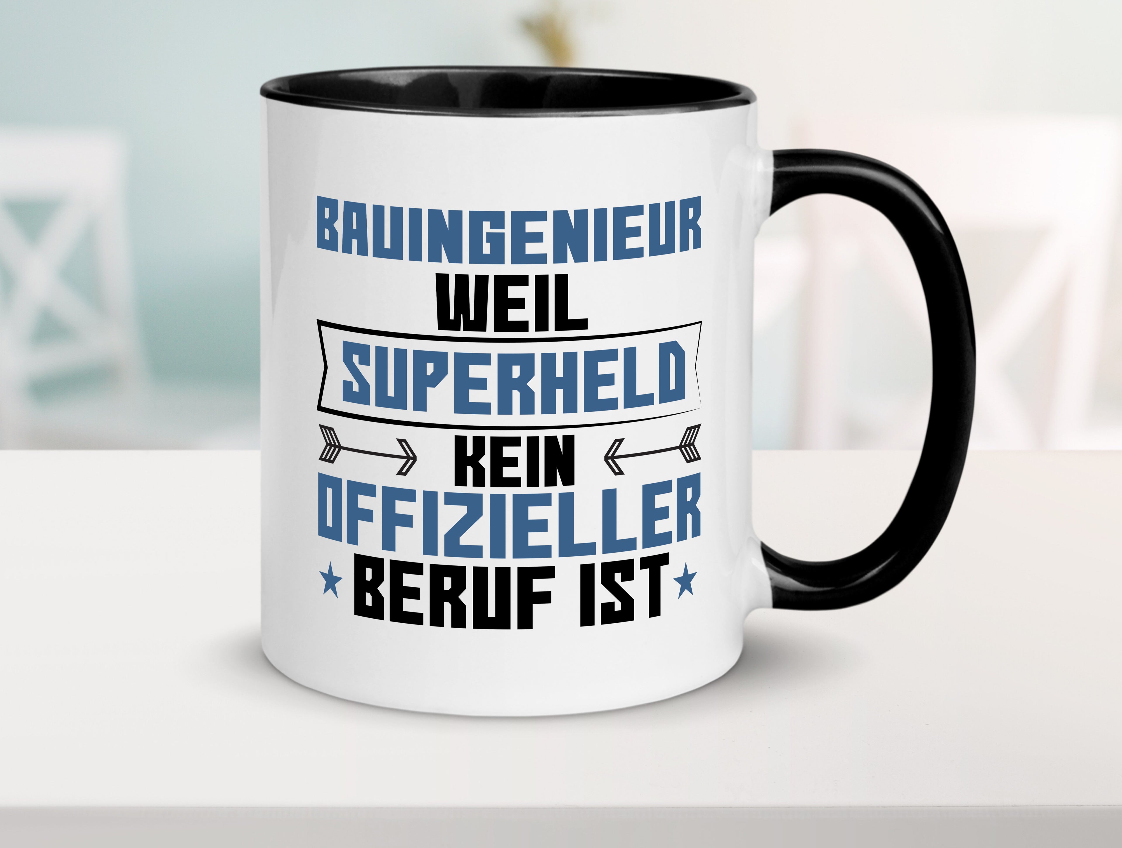 Superheld Bauingenieur | Ingenieur Tasse Weiß - Schwarz - Kaffeetasse / Geschenk / Familie