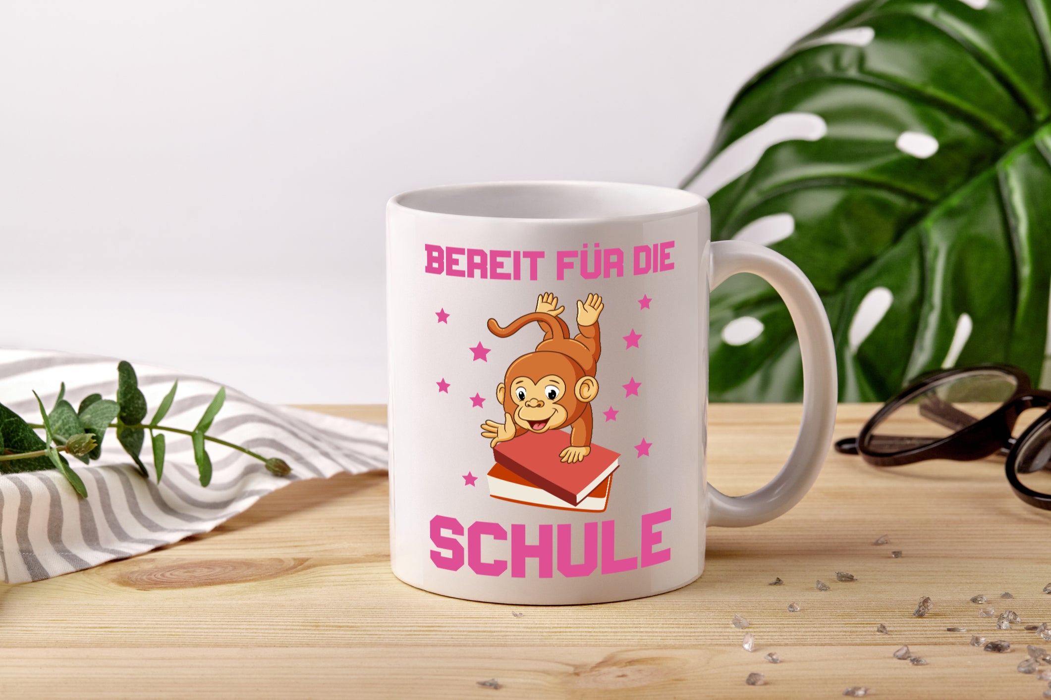 Bereit für die Schule | Einschulung | Sterne | Affe - Tasse Weiß - Kaffeetasse / Geschenk / Familie