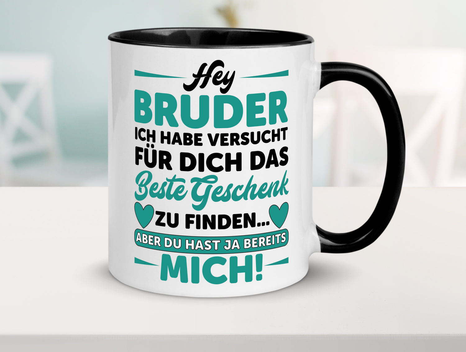 Hey Bruder | Spruch Tasse | Geschwisterliebe | lustig Tasse Weiß - Schwarz - Kaffeetasse / Geschenk / Familie