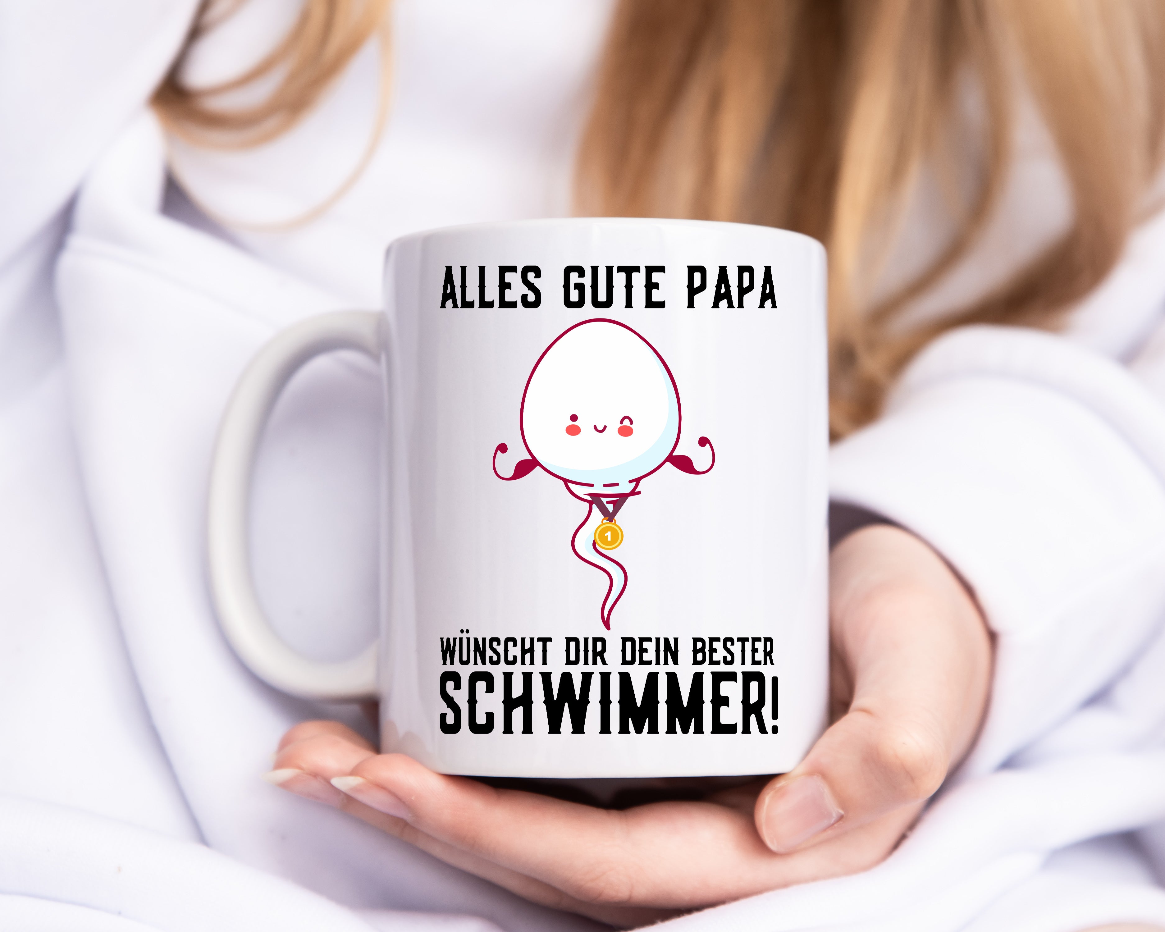 Alles Gute Papa | Vatertag | Bester Schwimmer | Medaille - Tasse Weiß - Kaffeetasse / Geschenk / Familie