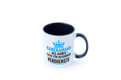 Besonderer Verdienst: Kameramann | Kamera Tasse Weiß - Schwarz - Kaffeetasse / Geschenk / Familie