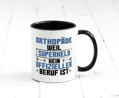 Superheld Orthopäde | Orthopädie Tasse Weiß - Schwarz - Kaffeetasse / Geschenk / Familie