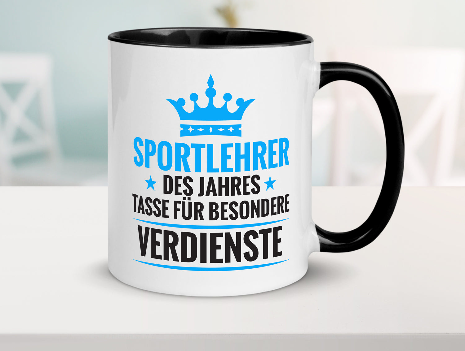 Besonderer Verdienst: Sportlehrer | Lehrer | Sport Tasse Weiß - Schwarz - Kaffeetasse / Geschenk / Familie