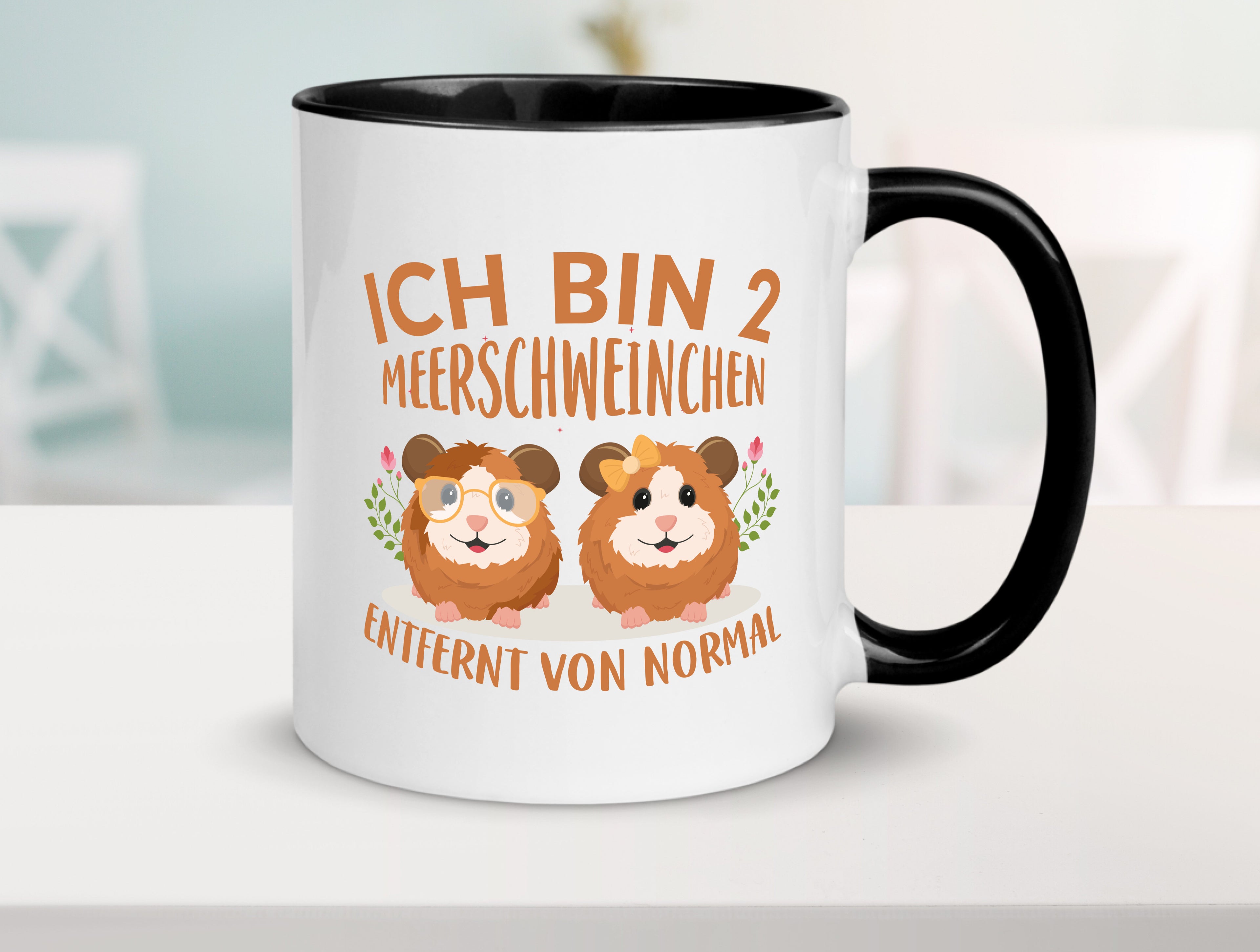 Zwei Meerschweinchen | Tierfreund Tasse | Tier Liebe Tasse Weiß - Schwarz - Kaffeetasse / Geschenk / Familie