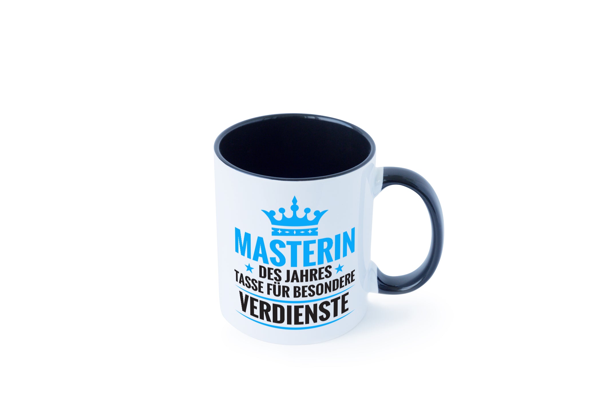 Besonderer Verdienst: Masterin | Student | Uni | Studium Tasse Weiß - Schwarz - Kaffeetasse / Geschenk / Familie