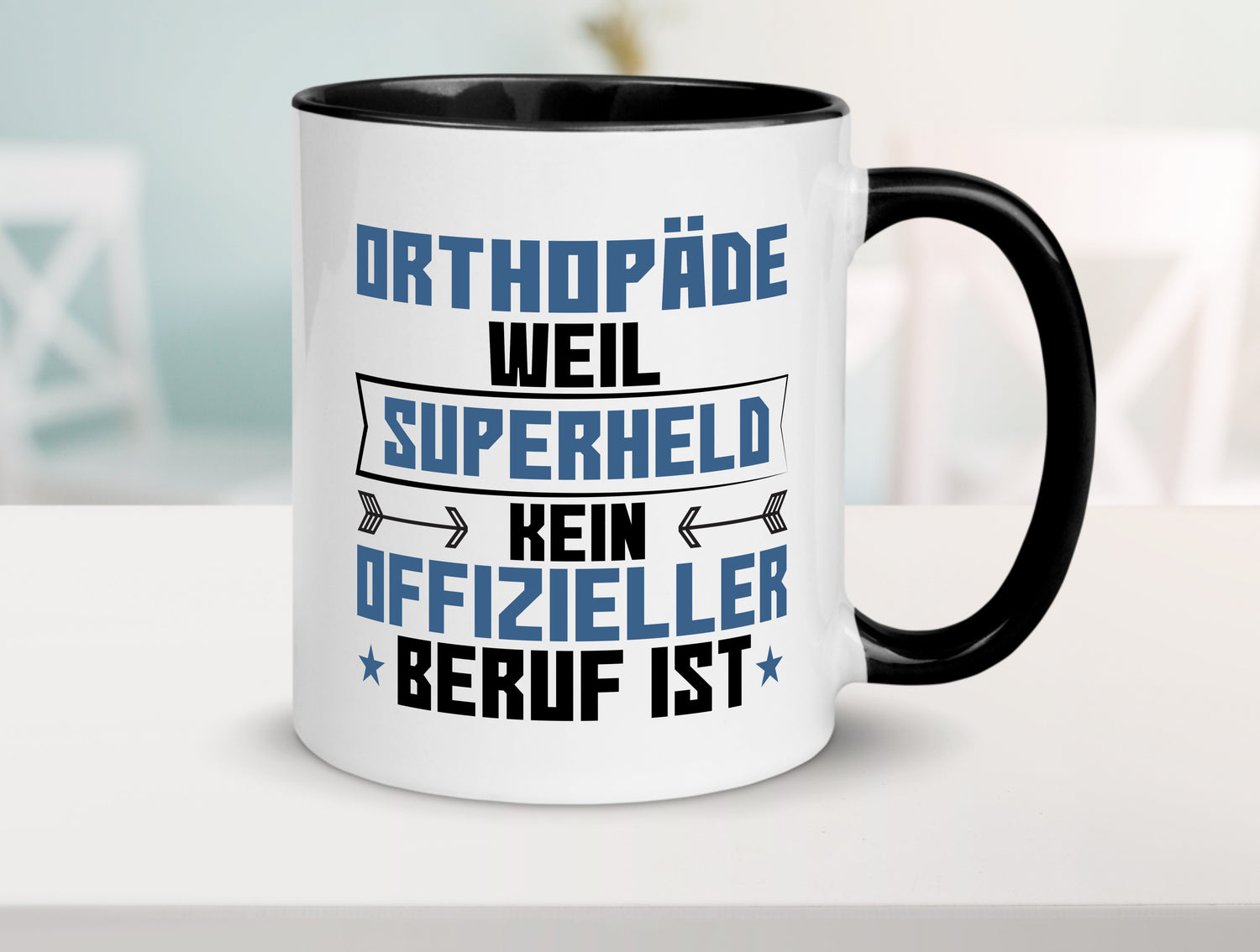 Superheld Orthopäde | Orthopädie Tasse Weiß - Schwarz - Kaffeetasse / Geschenk / Familie