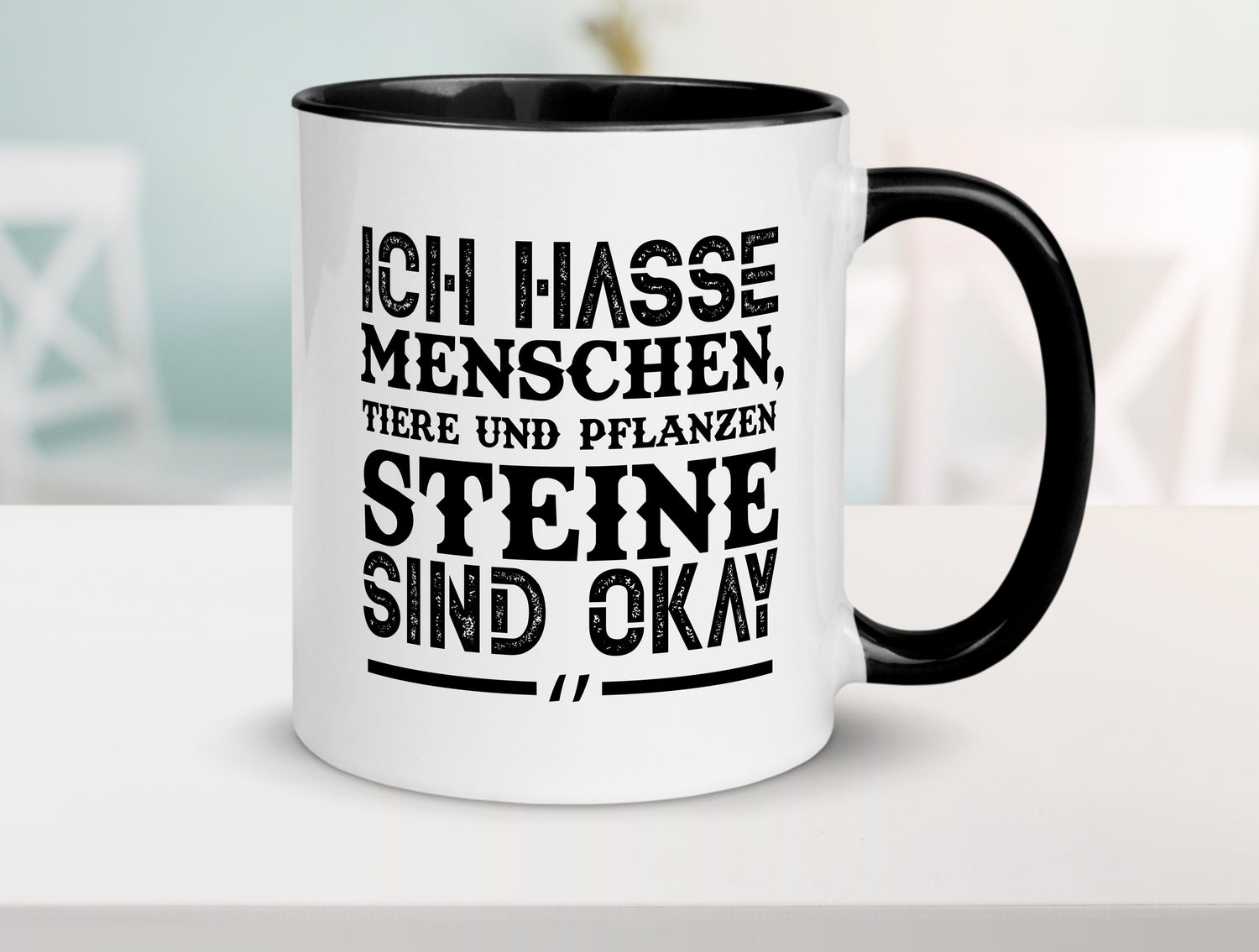 Ich hasse Menschen Tasse Weiß - Schwarz - Kaffeetasse / Geschenk / Familie