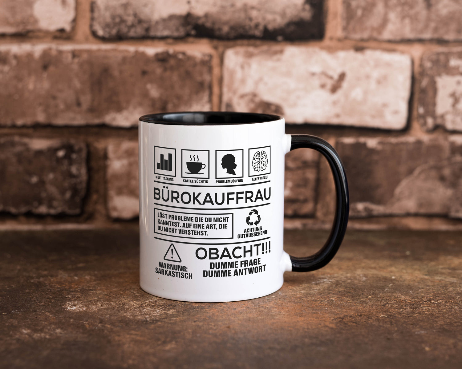 Achtung Probleme Bürokauffrau | Kauffrau Tasse Weiß - Schwarz - Kaffeetasse / Geschenk / Familie