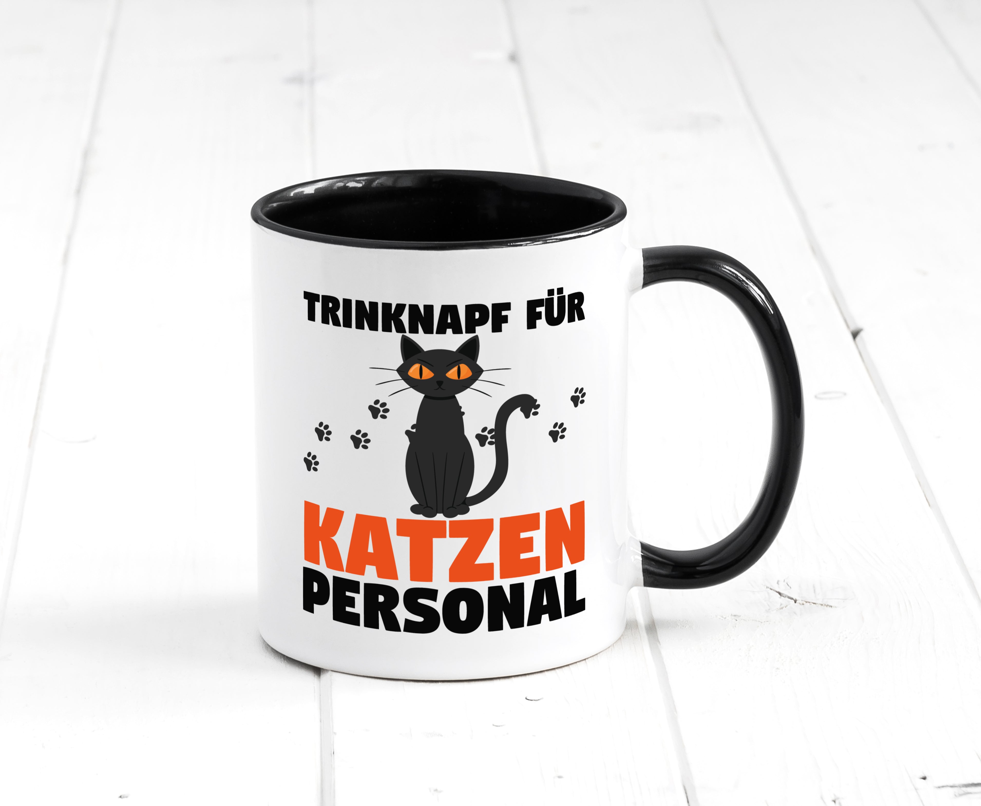 Katzen Personal | Katzenbesitzer Tasse | Katze Humor Tasse Weiß - Schwarz - Kaffeetasse / Geschenk / Familie