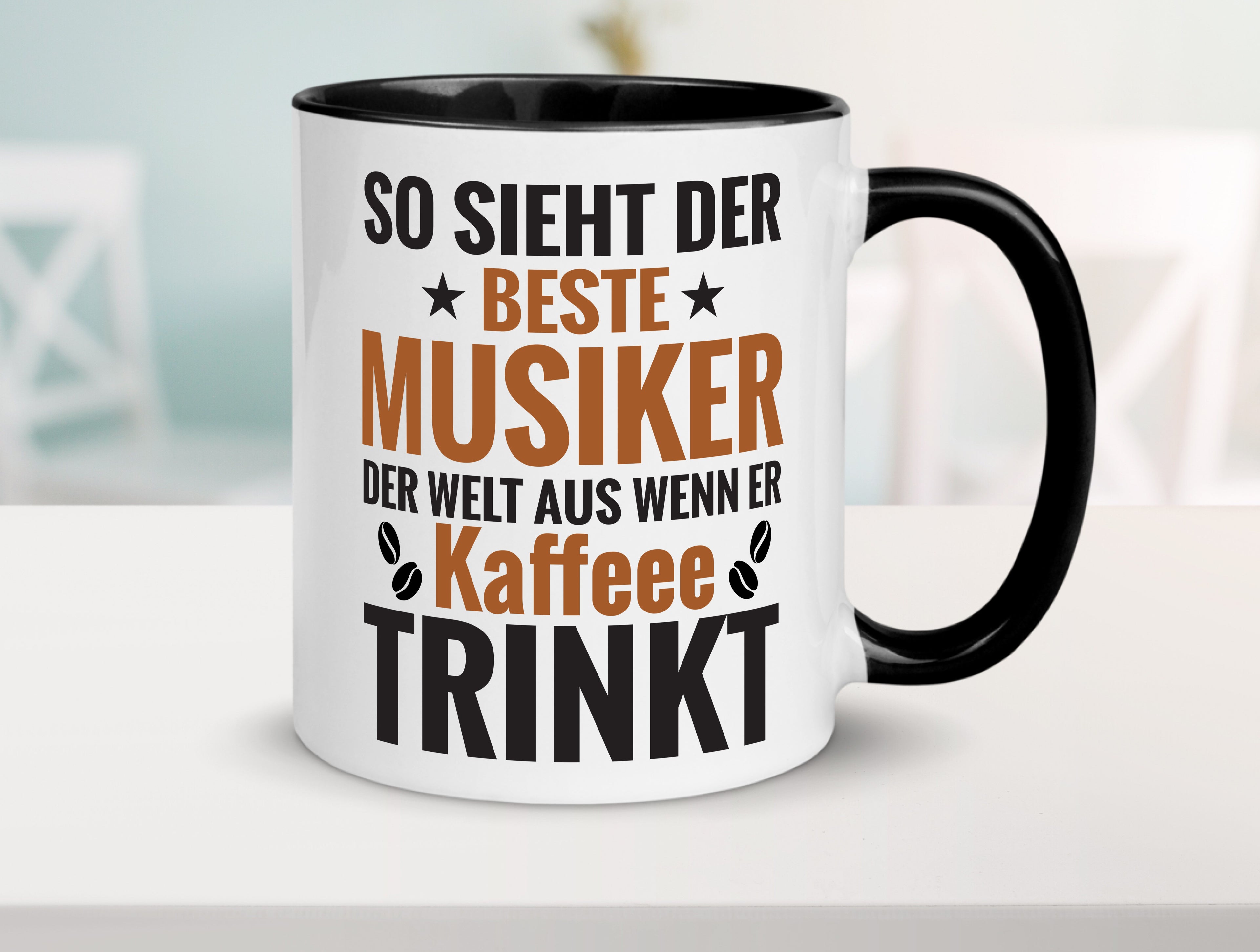 Kaffee Trink: Musiker | Musik | Musikant Tasse Weiß - Schwarz - Kaffeetasse / Geschenk / Familie